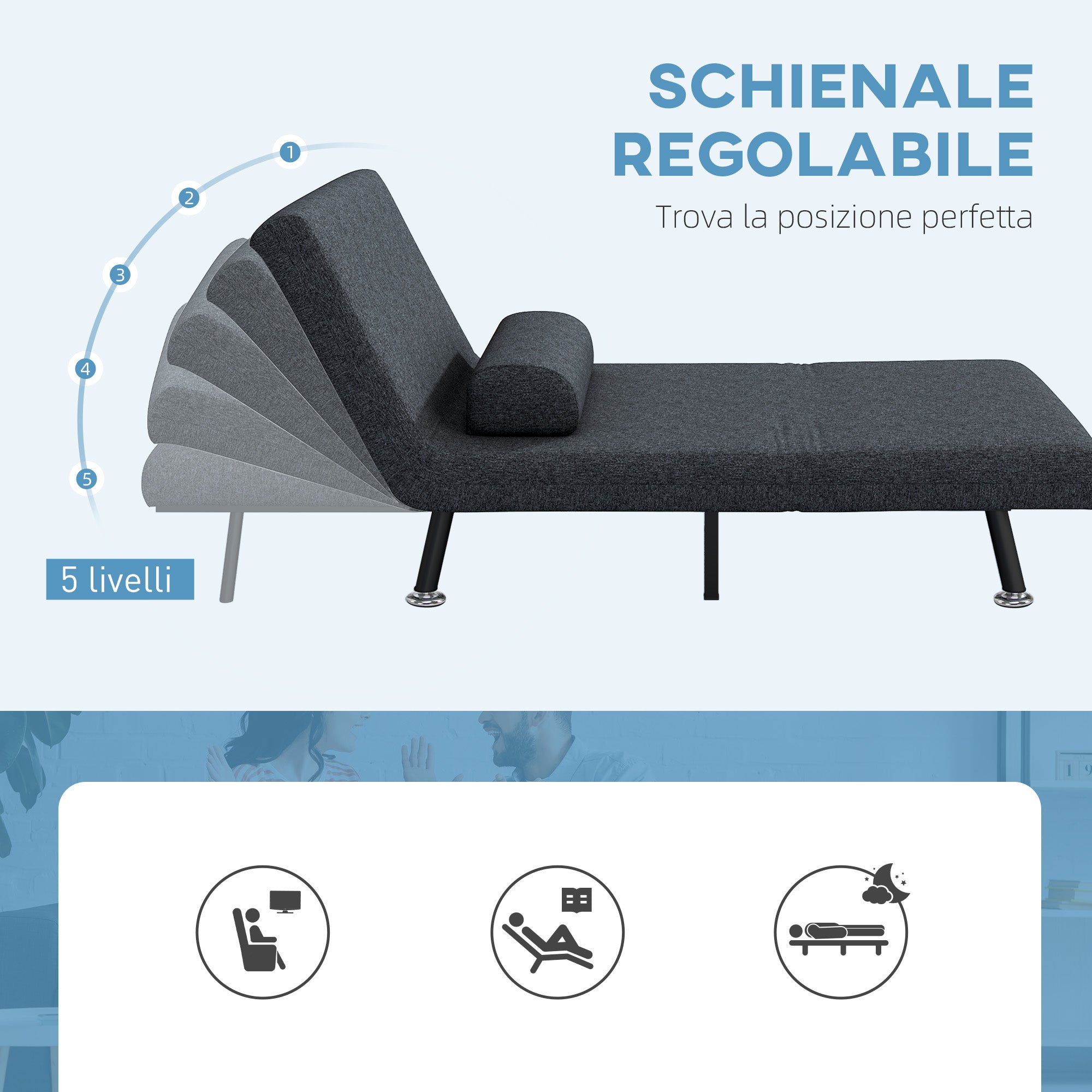 EasyComfort Poltrona Letto 3-in-1 Fauteuilbed Donkergrijs