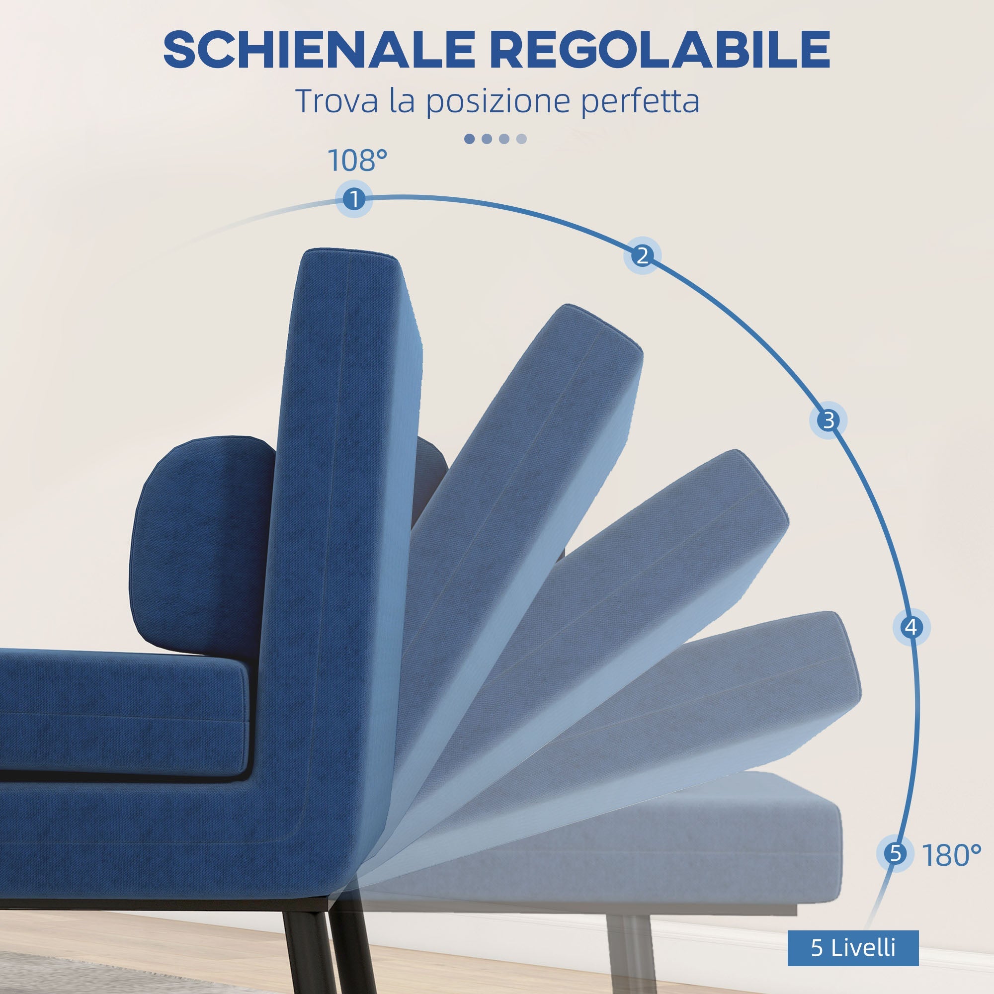 EasyComfort Poltrona Letto with Schienale Regolabile in 5 Posizioni, in Tessuto Effetto Lino e Acciaio, 75x70x75 cm, Blu Scuro