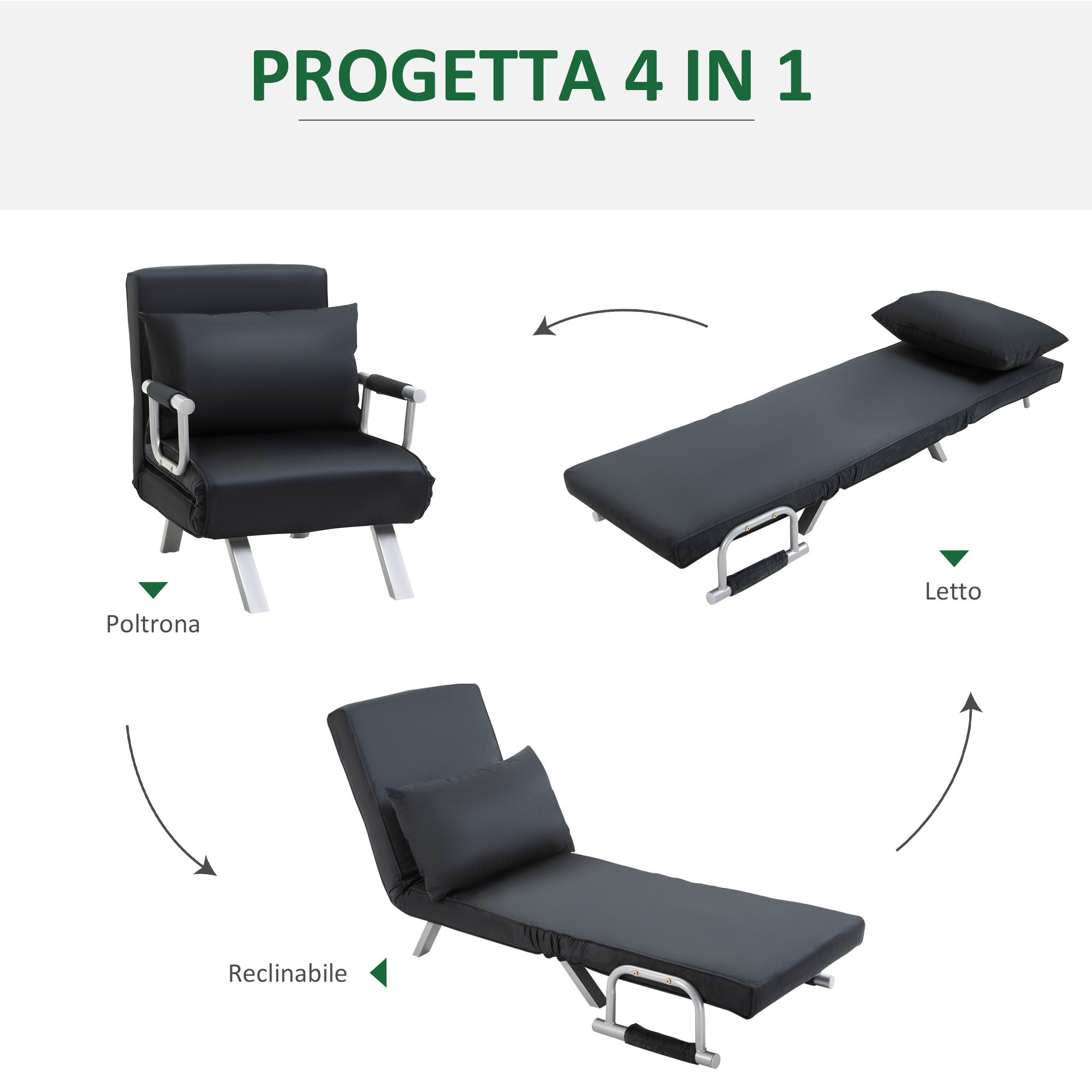 EasyComfort Poltrona Letto Moderna 2 in 1 fauteuilbed zwart