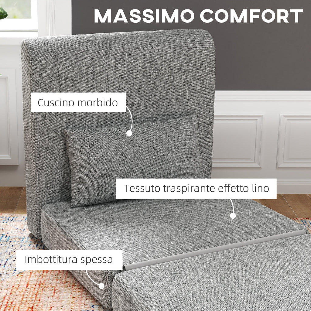 EasyComfort Poltrona Letto Pieghevole da Terra a 3 Sezioni Salvaspazio in Tessuto, 80x75x74 cm, Grigio
