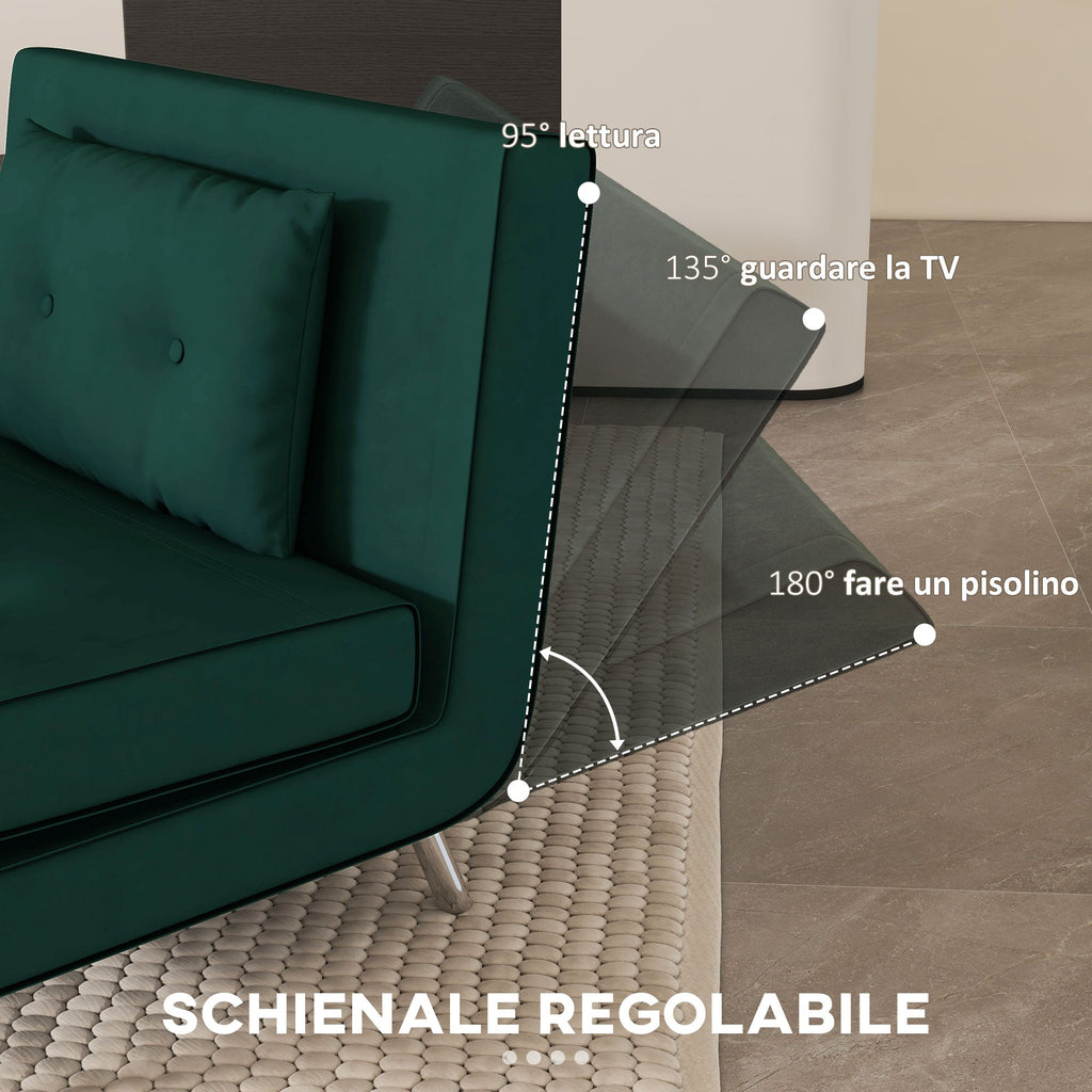 EasyComfort Poltrona Letto Singolo with Schienale Reclinabile in Velluto, 100x88x83cm, Verde Scuro