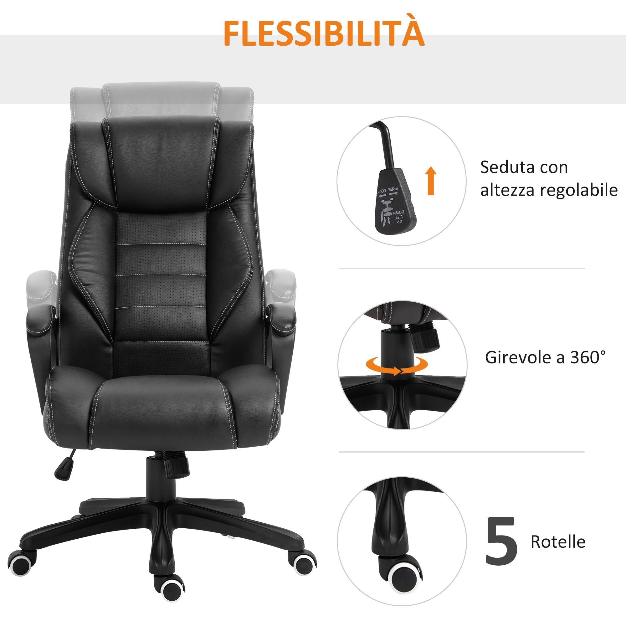 Easycomfort Poltrona Massaggiante da Ufficio a 6 Punti with Altezza Regolabile, in Similpelle Nera, 66x78x112-120 cm