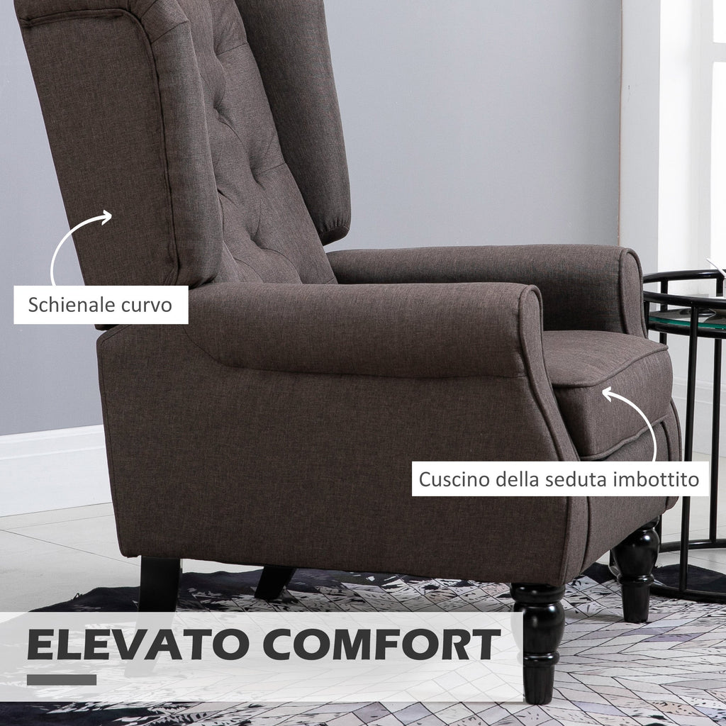 EasyComfort Poltrona per Salotto in Stile Francese with Seduta Imbottita e Cuscini, in Poliestere, 74x86x102 cm, Marrone