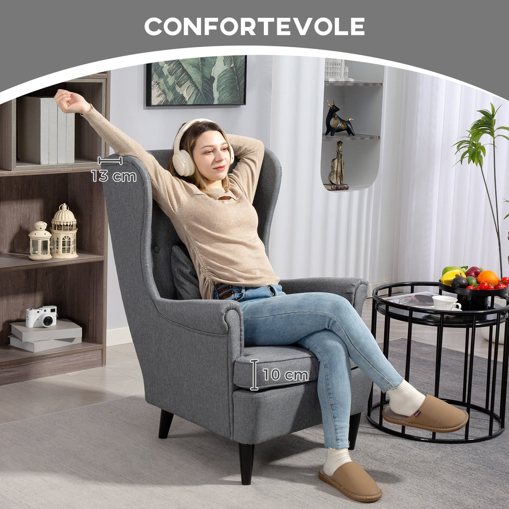 EasyComfort Poltrona per Salotto in Tessuto with Pouf Poggiapiedi, Schienale Alto e Cuscino, 75x83x104 cm, Grigio