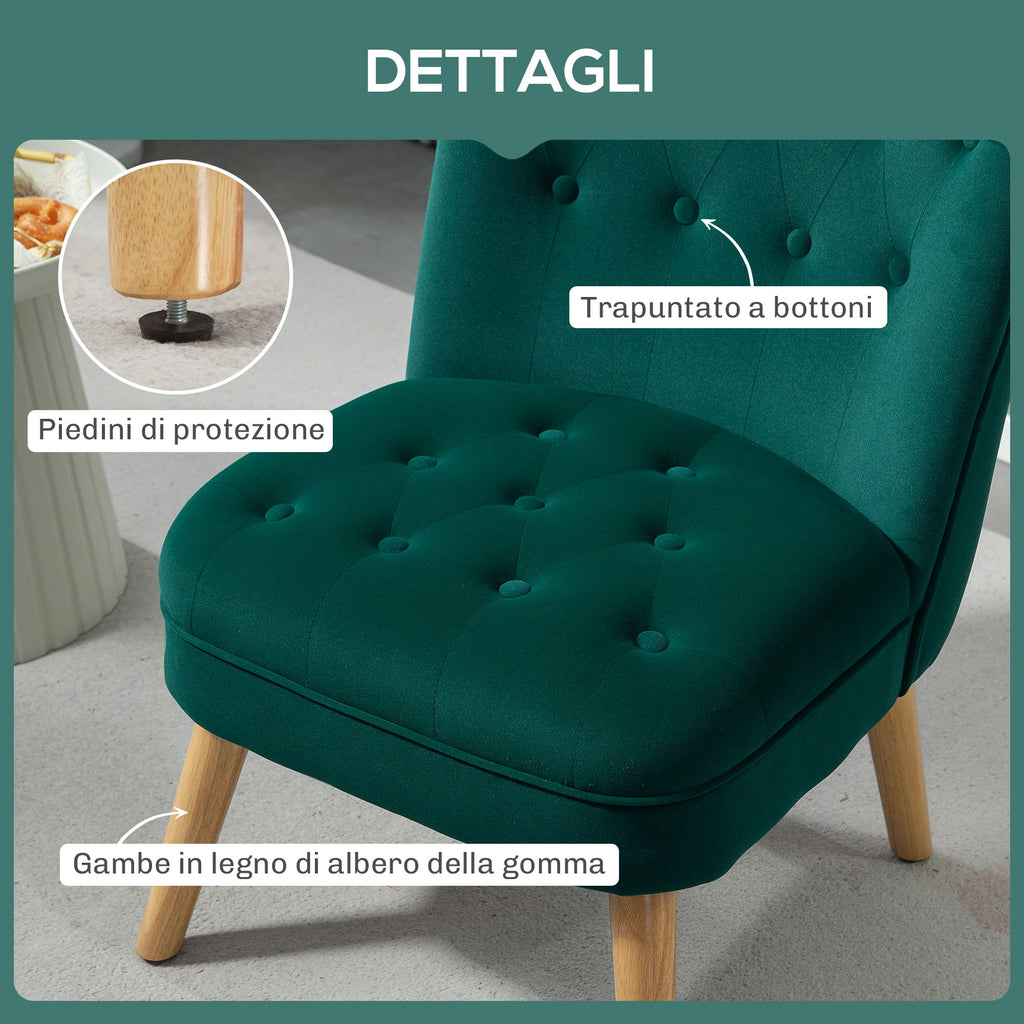 EasyComfort Poltrona per Salotto in Velluto with Seduta Imbottita e Trapuntata a Bottoni, 60x66x79 cm, Verde