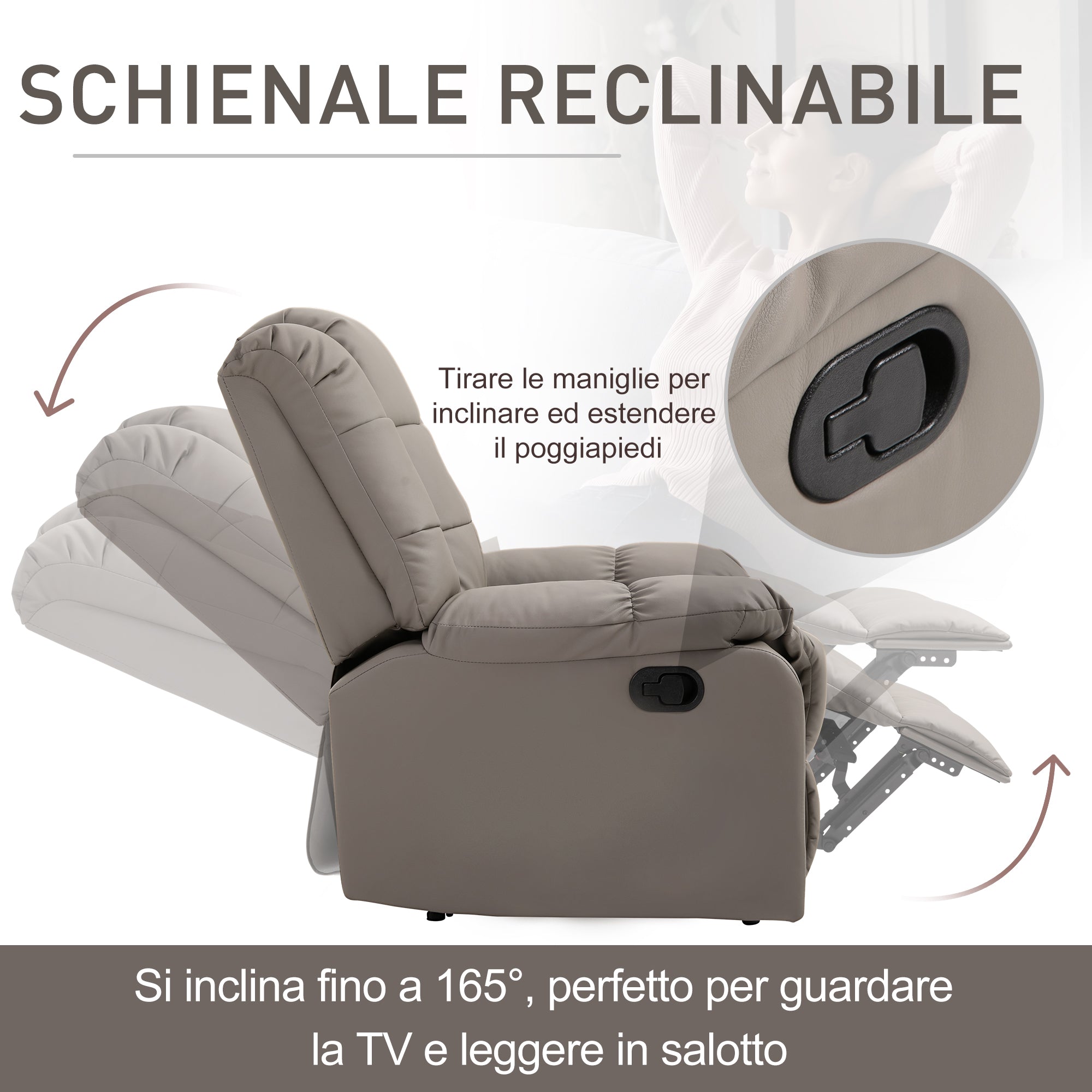 EasyComfort Poltrona Relax fauteuil met 8 massagepunten, verstelbaar tot 165°