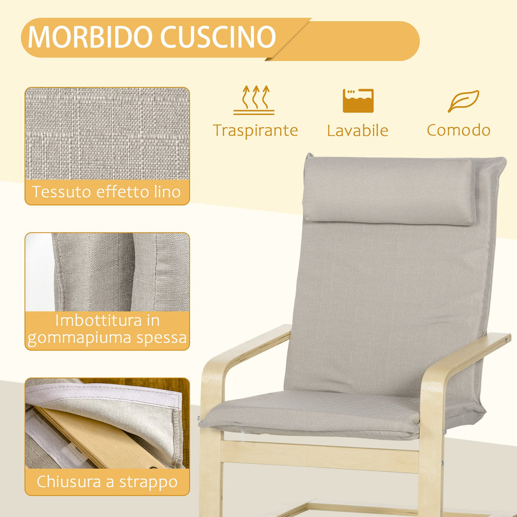 Easycomfort Poltrona Relax with Pouf Poggiapiedi in Legno e Tessuto with Poggiatesta, 67x69x100cm, Grigio