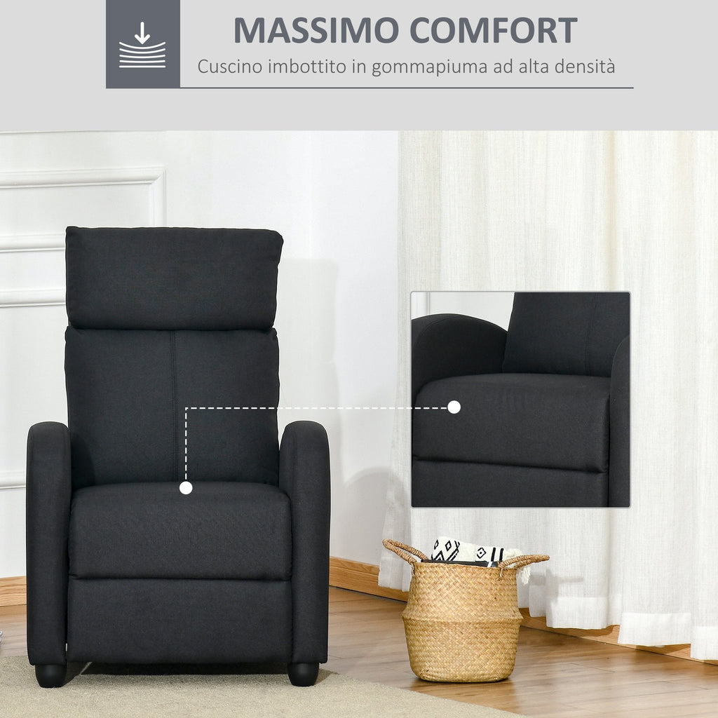 Easycomfort Poltrona Relax Imbottita with Schienale Reclinabile 135° e Poggiapiedi Estraibile, in Lino black, 69x87x100.5cm
