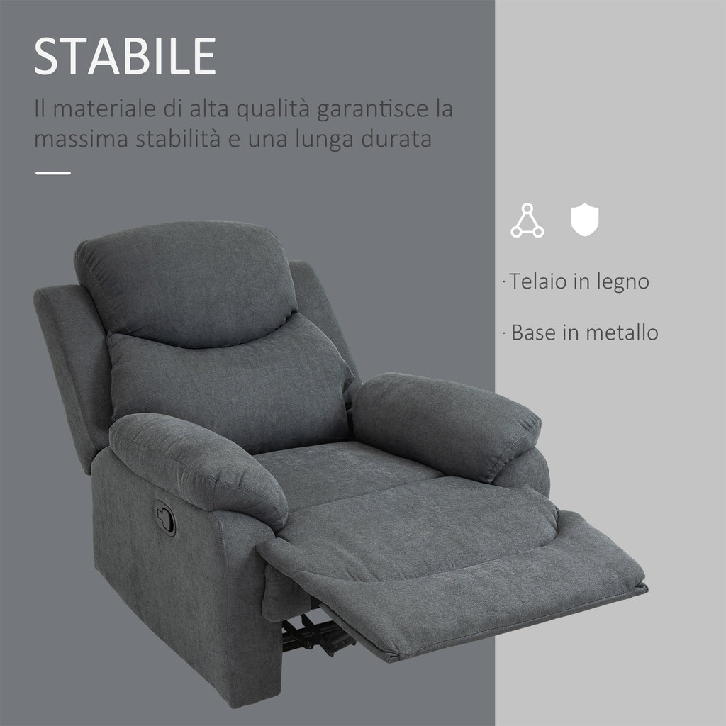 Easycomfort Poltrona Relax Manuale Ergonomica in Tessuto, Poltrona Reclinabile a 150° e Poggiapiedi per Casa e Ufficio, 93x88x102cm, Grigio Scuro