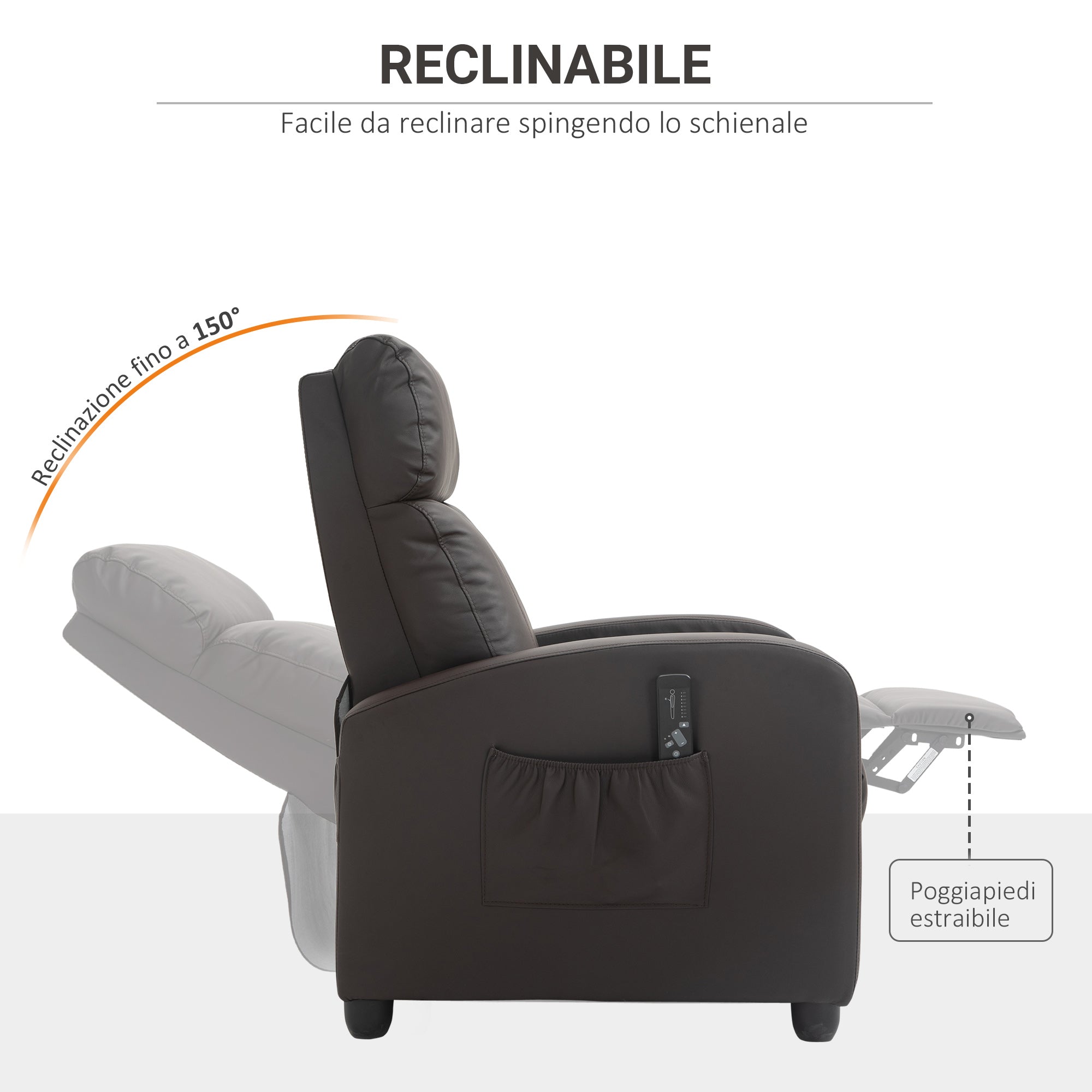 EasyComfort Poltrona Relax Massaggiante — Relaxfauteuil met 8 massagestanden, bruin