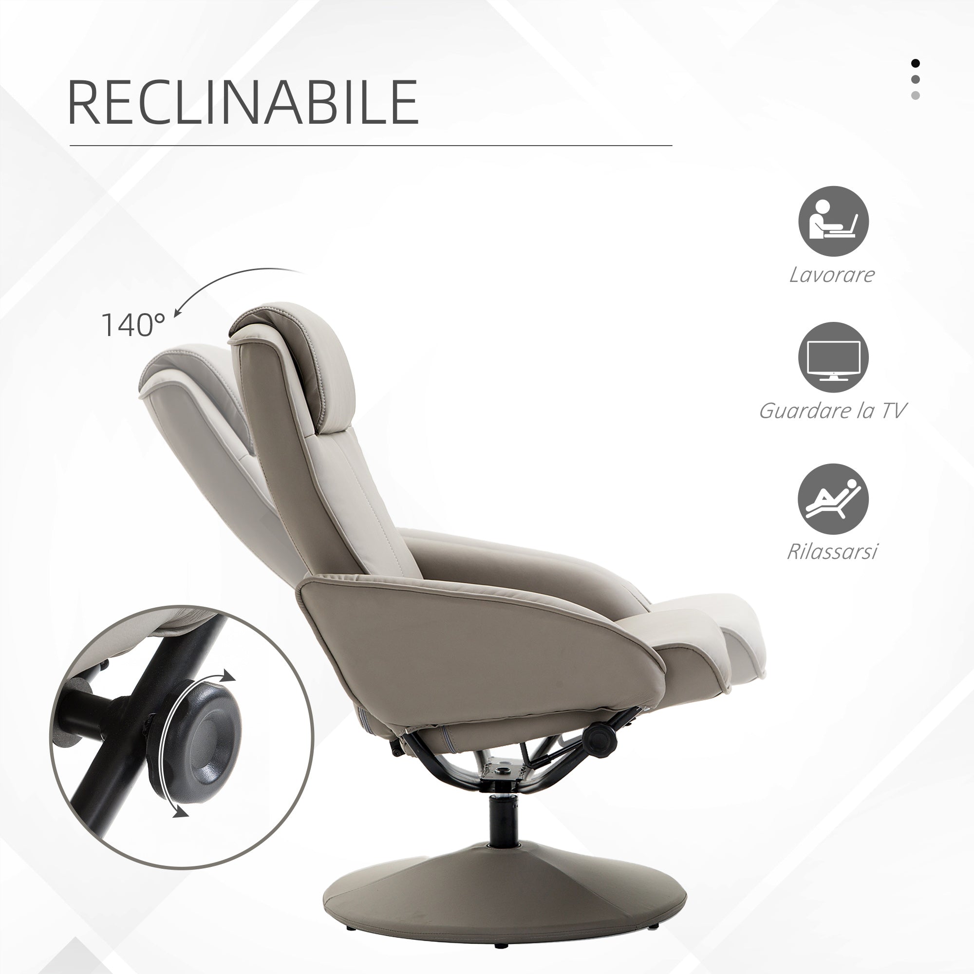 Easycomfort Poltrona Relax Reclinabile with Pouf Poggiapiedi Abbinato e Rivestimento in Finta pelle, 71x78x101cm, Grigia