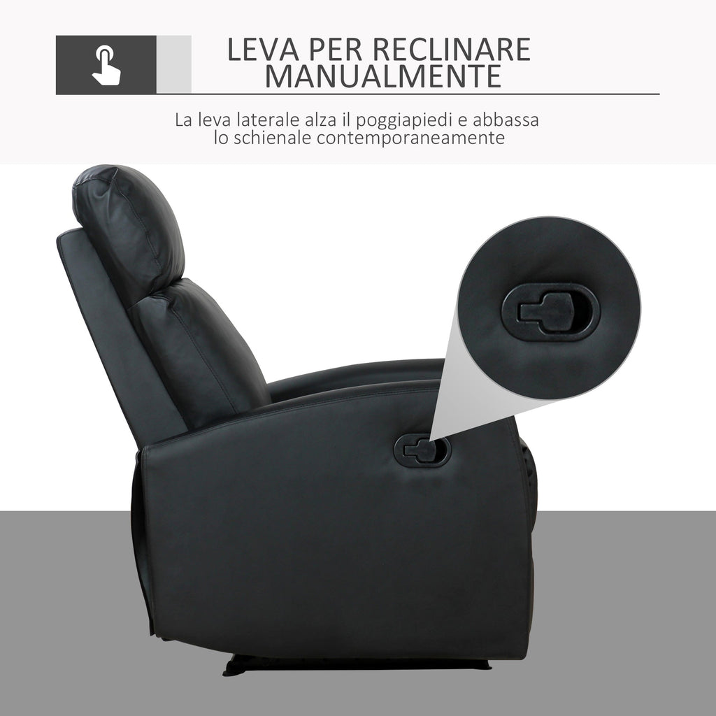 Easycomfort Poltrona Relax Reclinabile, Regolabile ed Ergonomica, in Pelle PU with Imbottitura, per Casa e Ufficio, 65x92x100 cm, Nera