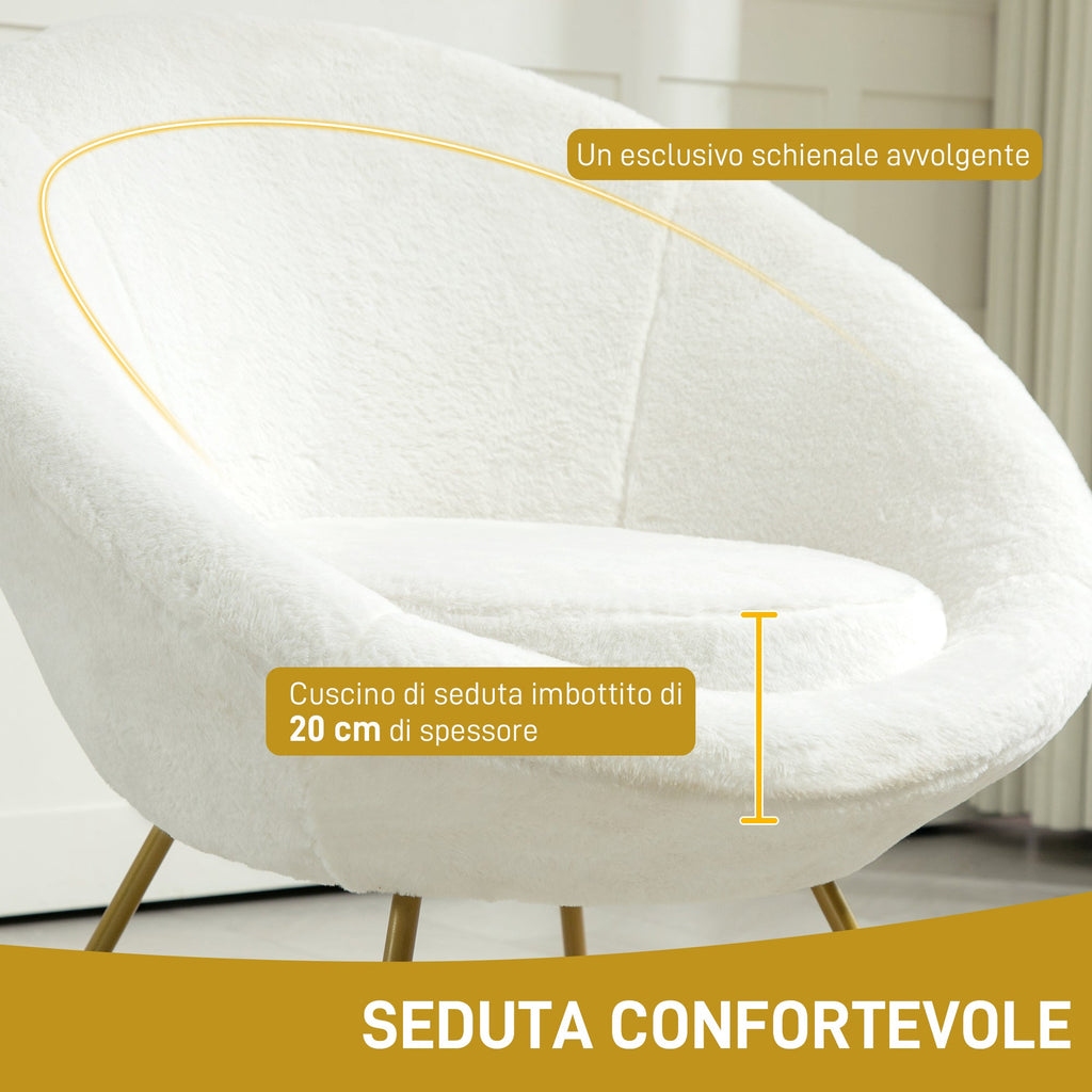 EasyComfort Poltroncina da Camera in Finta Pelliccia with Gambe in Metallo, 75x66x79 cm, white