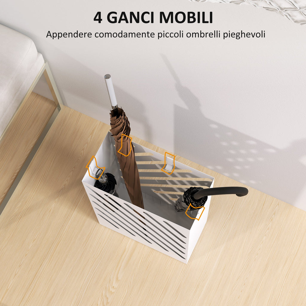 EasyComfort Portaombrelli di Design with Vaschetta Raccogli Gocce e 4 Ganci in Metallo, 28x14x41 cm, white