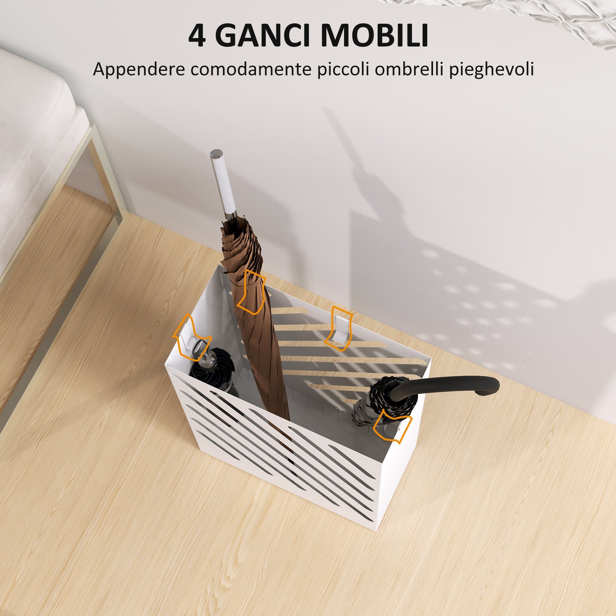 EasyComfort Portaombrelli di Design with Vaschetta Raccogli Gocce e 4 Ganci in Metallo, 28x14x41 cm, white