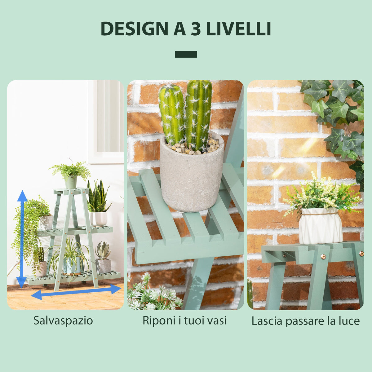 EasyComfort plantenrek 3 niveaus vurenhout 76x26x76 cm lichtgroen