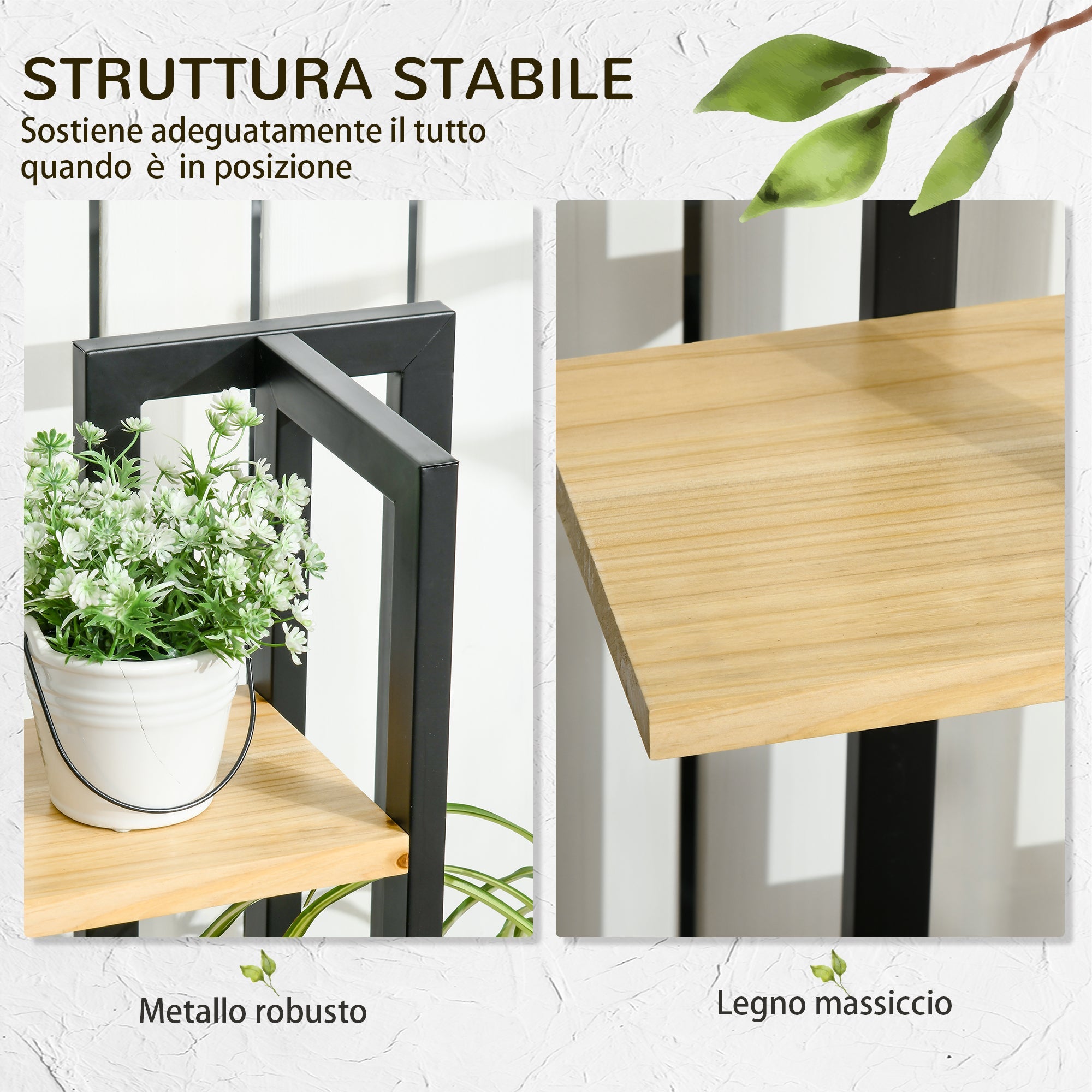 EasyComfort Plantenrek 4 niveaus 45x25x110 cm, zwart en houtkleur