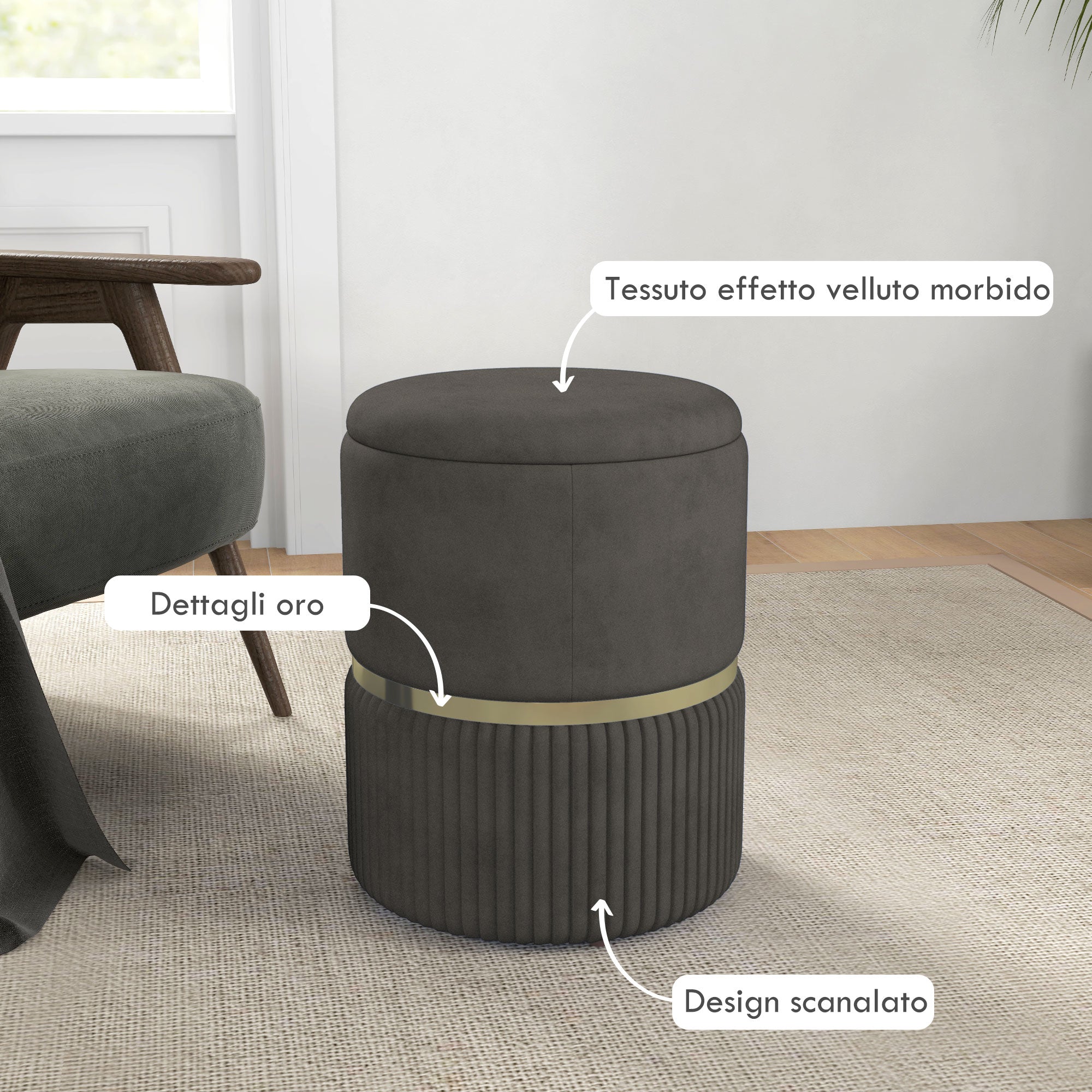 EasyComfort Pouf Contenitore 120 kg max per Soggiorno, Ingresso e Camera, in Poliestere, 36x36x44 cm, Grigio