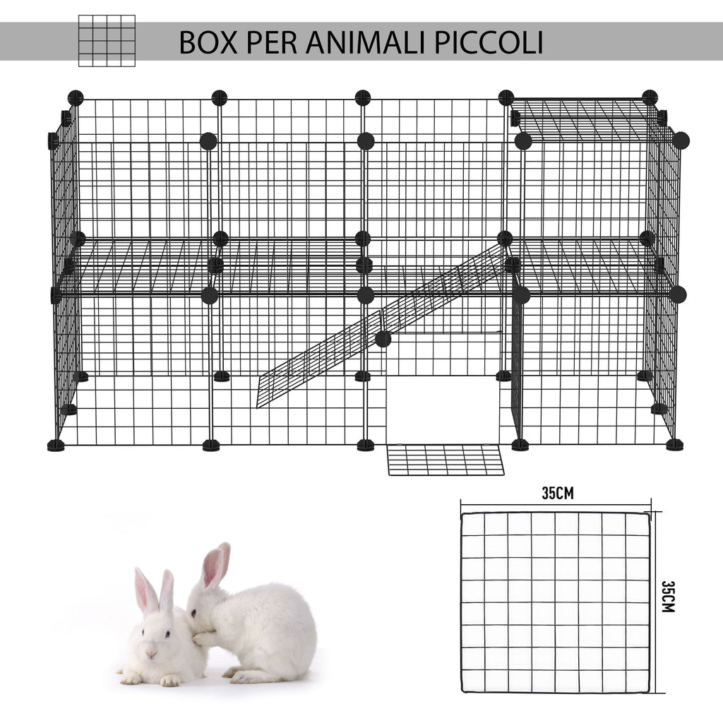 EASYCOMFORT Metal Fence for Small Pets with 36 Metal Panels to Assemble According to the Shape and Configuration You Prefer and with Door