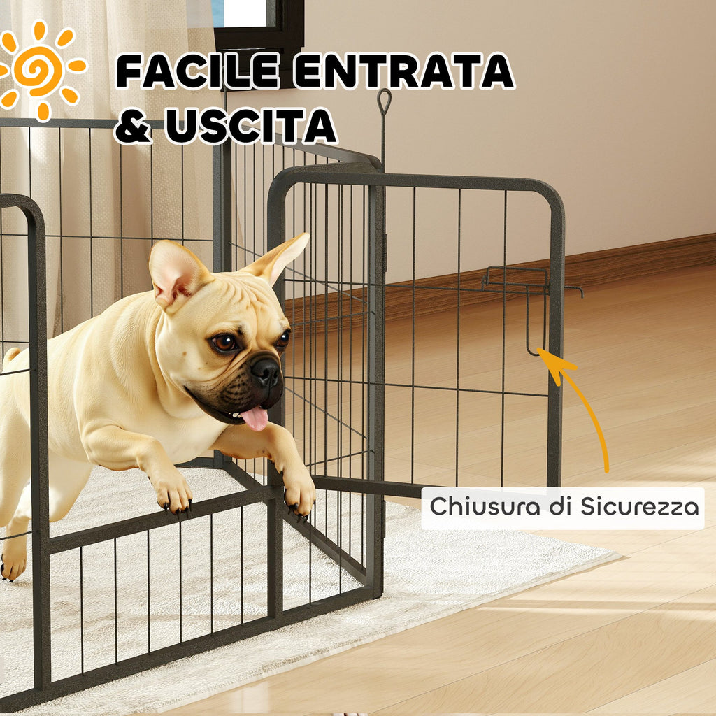 EasyComfort Recinto per Cani a 6 Pannelli Modulabili da 80x1.5x60 cm in Acciaio black with Porta di Ingresso