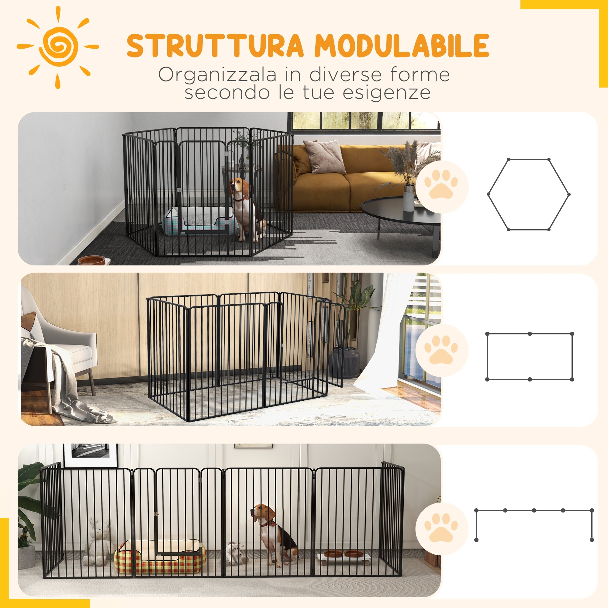 EasyComfort Hondenren 6 panelen voor grote honden 164x83x100 cm, zwart