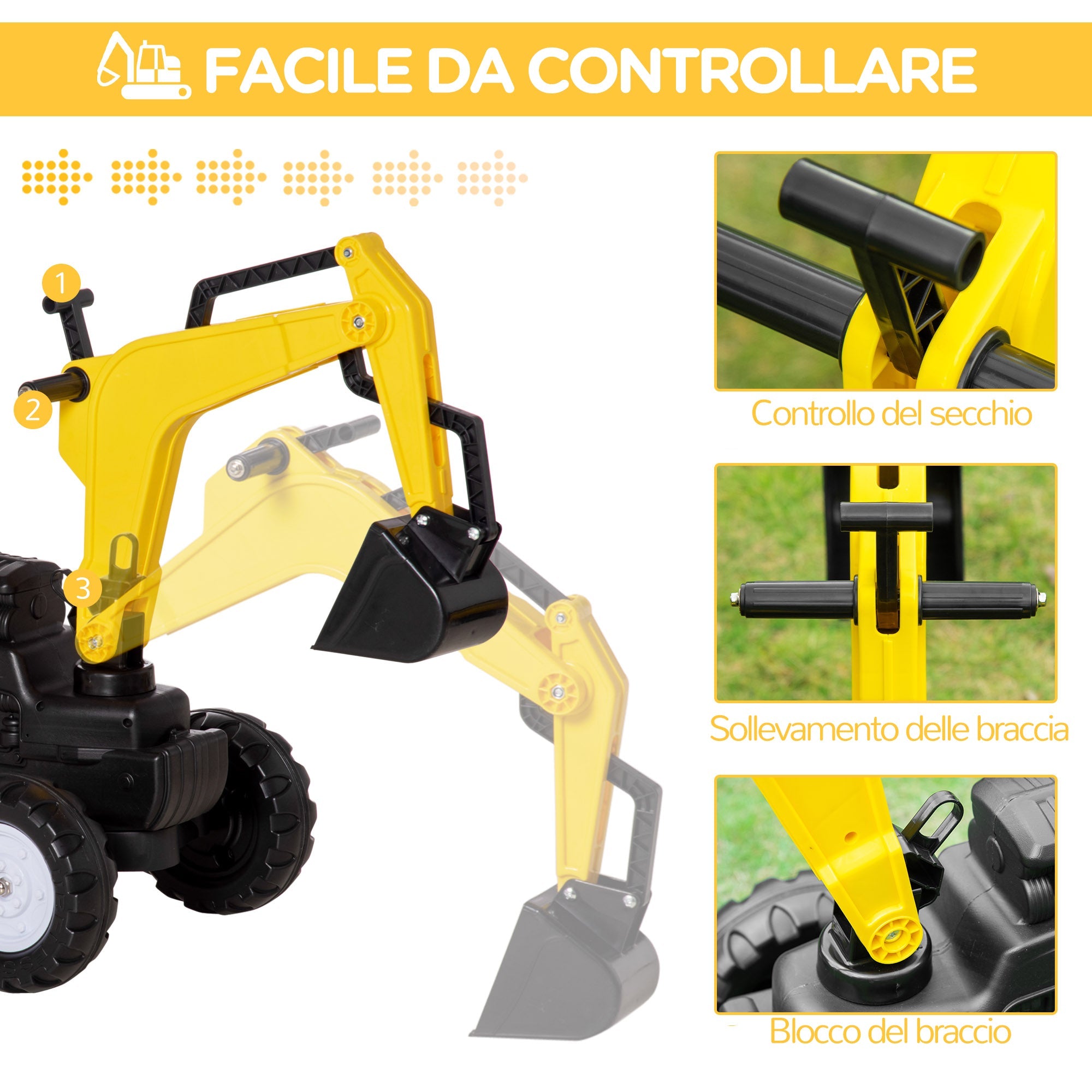 Easycomfort Ruspa Giocattolo a Pedali per Bambini 3-6 Anni with 6 Ruote, in Acciaio e Plastica, 107x42x71 cm, Giallo