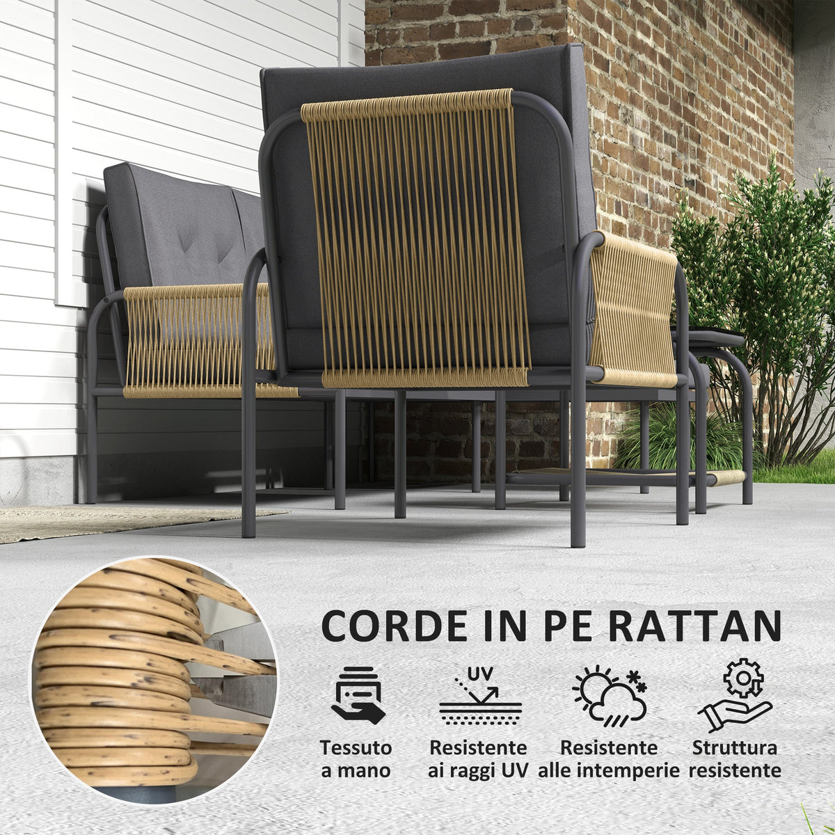 EasyComfort 4-delige rattan tuinset met 2-zitsbank, chaise longue en tafel