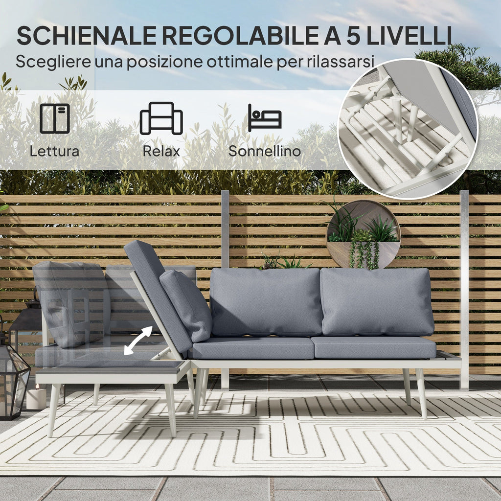 EasyComfort Tuinloungeset 2 banken met verstelbare rugleuning en salontafel, grijs
