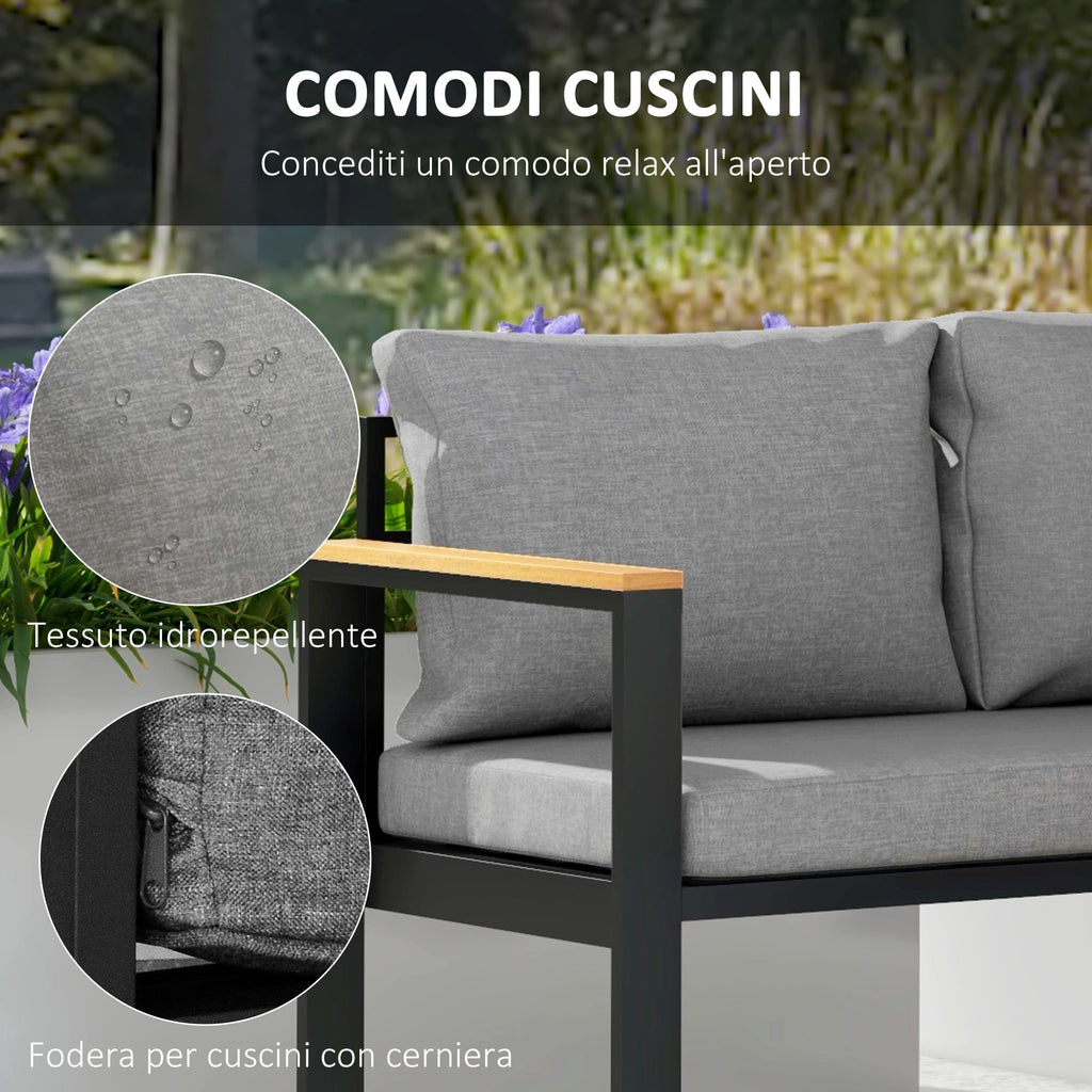 EasyComfort Tuinset 4-delig: 2-zitsbank, 2 fauteuils en salontafel, aluminium, grijs