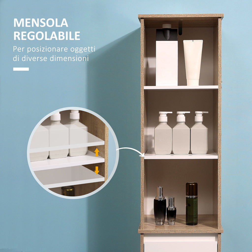 Easycomfort Scaffale Bagno Salvaspazio in Legno, Mobiletto a Colonna with Ripiani, Armadietto e Cassetto, white, 32.6x30x171.2cm