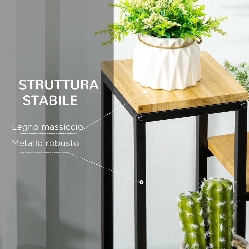 EasyComfort 4-niveau plantenrek metaal en hout 34x34x66 cm