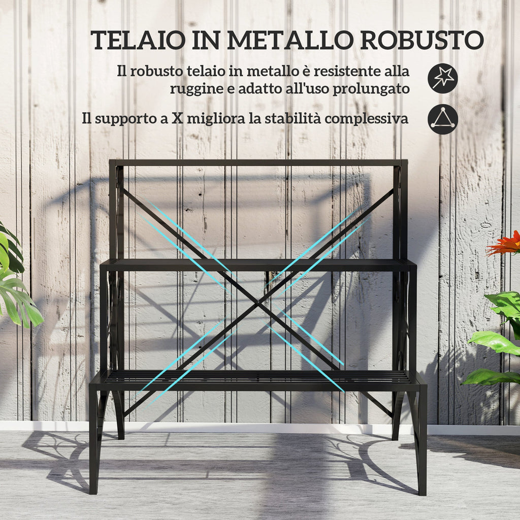 EasyComfort 3-laags plantenrek (ladder) 60x60x60 cm, zwart
