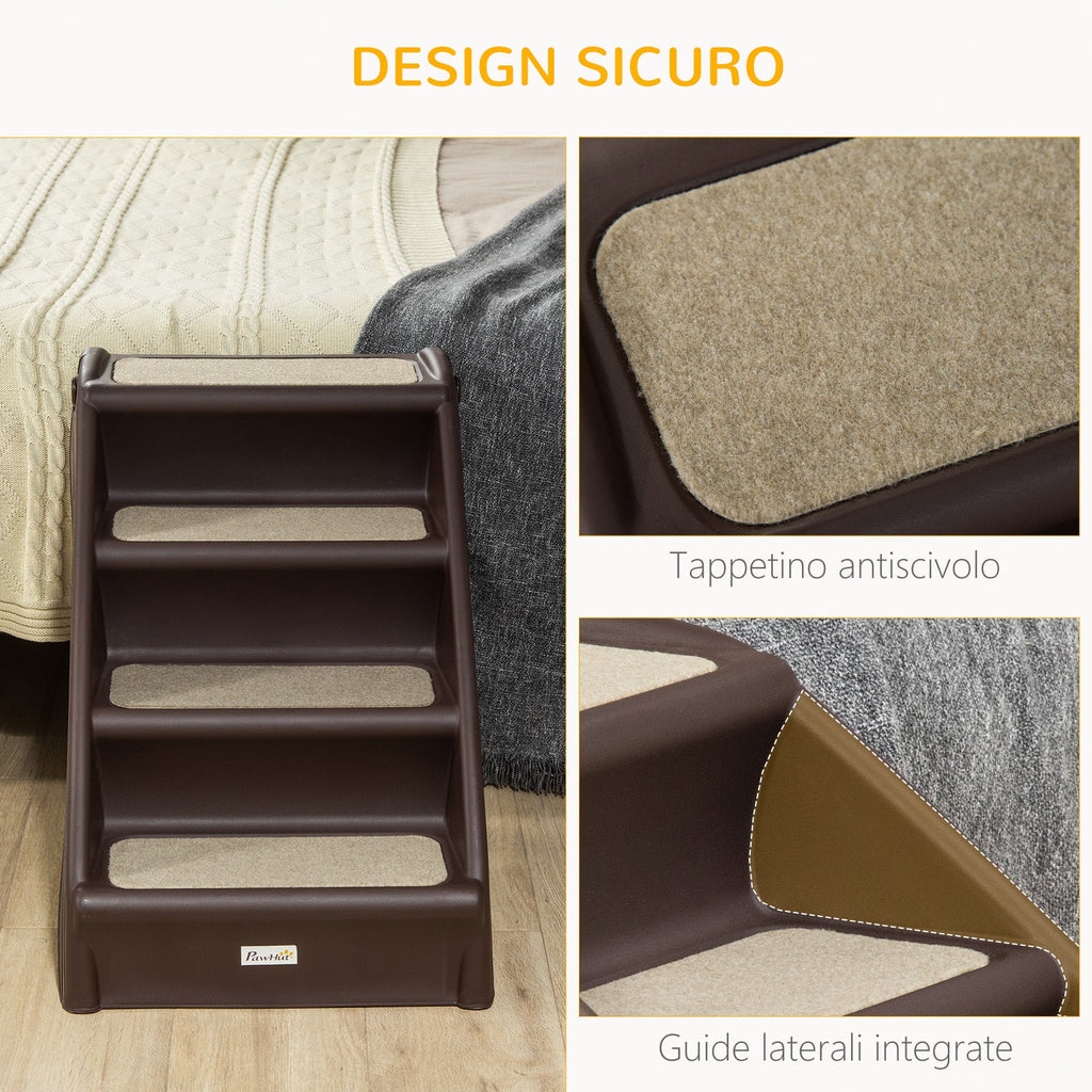 EasyComfort 4-traps hondenladder opvouwbaar, antislip, PP, bruin