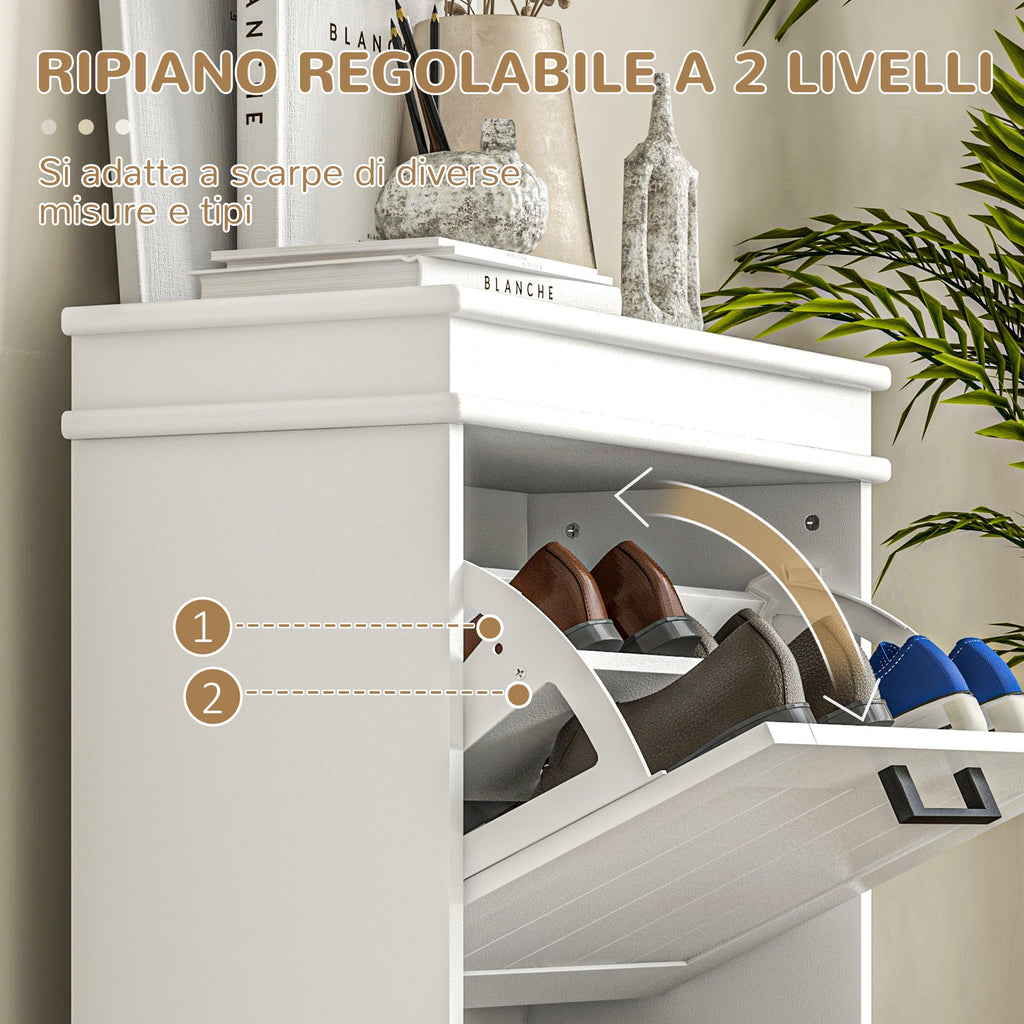 EasyComfort Scarpiera Moderna with 2 Cassetti Ribaltabili per 10 Paia di Scarpe e Ripiano Regolabile, 54x24x82.5cm, white