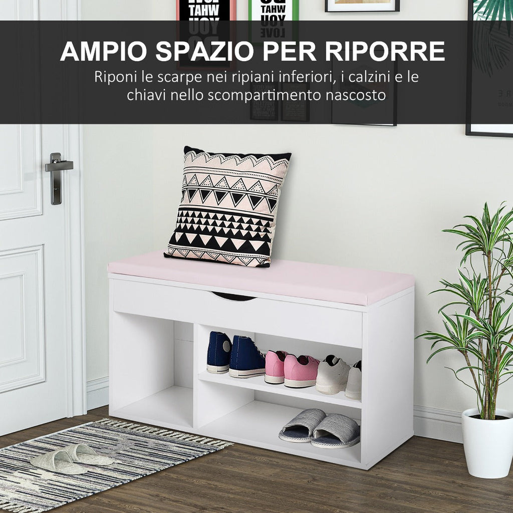 Easycomfort Scarpiera Panca with Sedile Imbottito Ribaltabile da Ingresso Legno 80x30x47cm white
