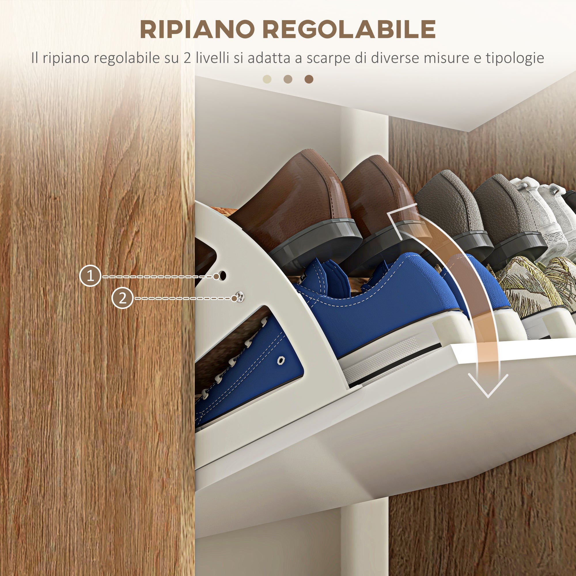 EasyComfort Scarpiera Salvaspazio a 3 Cassetti with Ripiano Regolabile per 18-24 Paia di Scarpe, 72x24x119cm, white