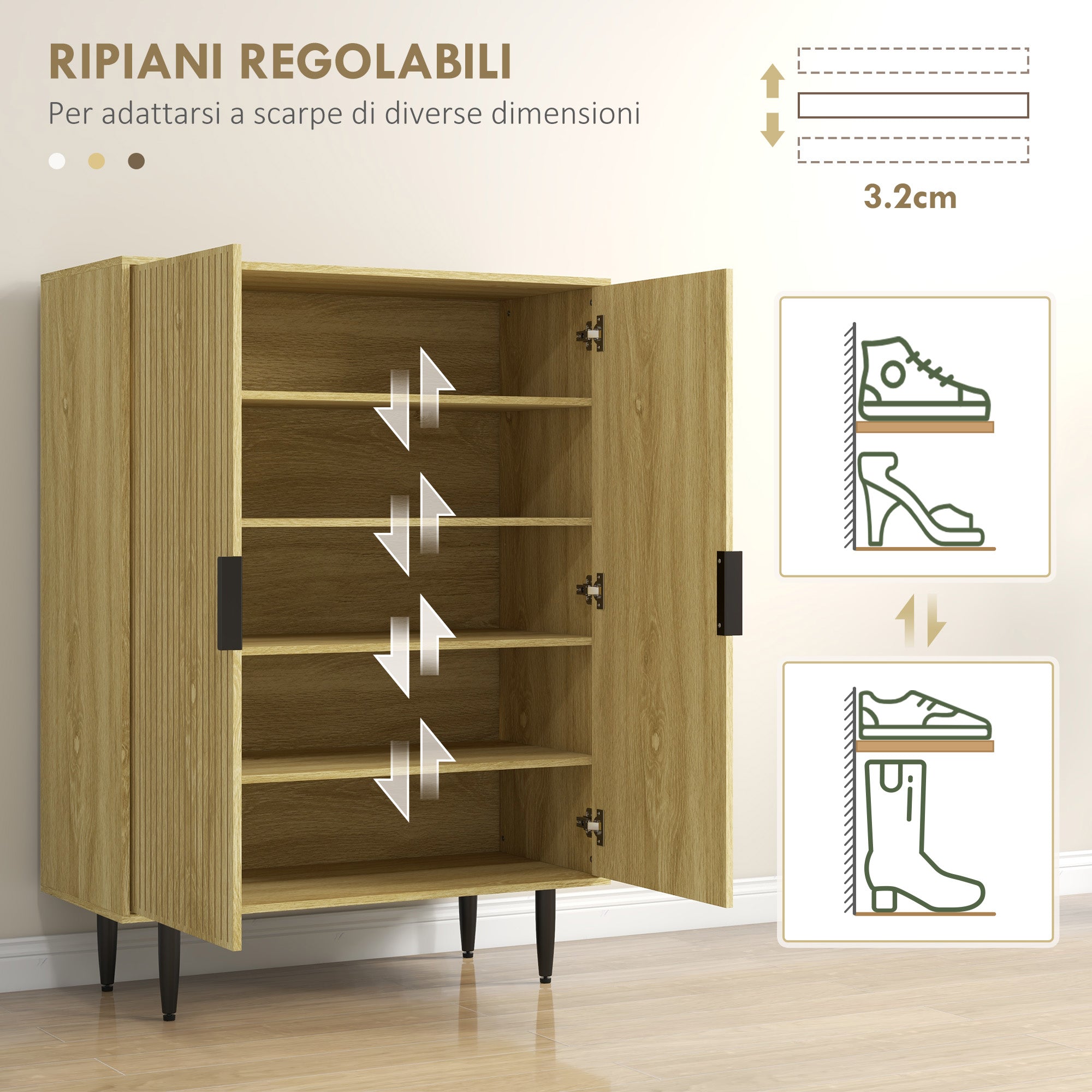 EasyComfort Scarpiera Salvaspazio per 15 Paia di Scarpe with 4 Ripiani Regolabili, 80x38x110cm, Rovere
