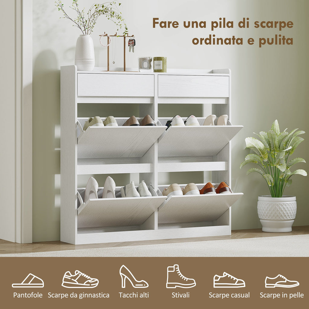 EasyComfort Scarpiera Slim in Legno with 4 Cassetti a Ribalta e 2 Cassetti Scorrevoli, 98x19.2x95.3 cm, white