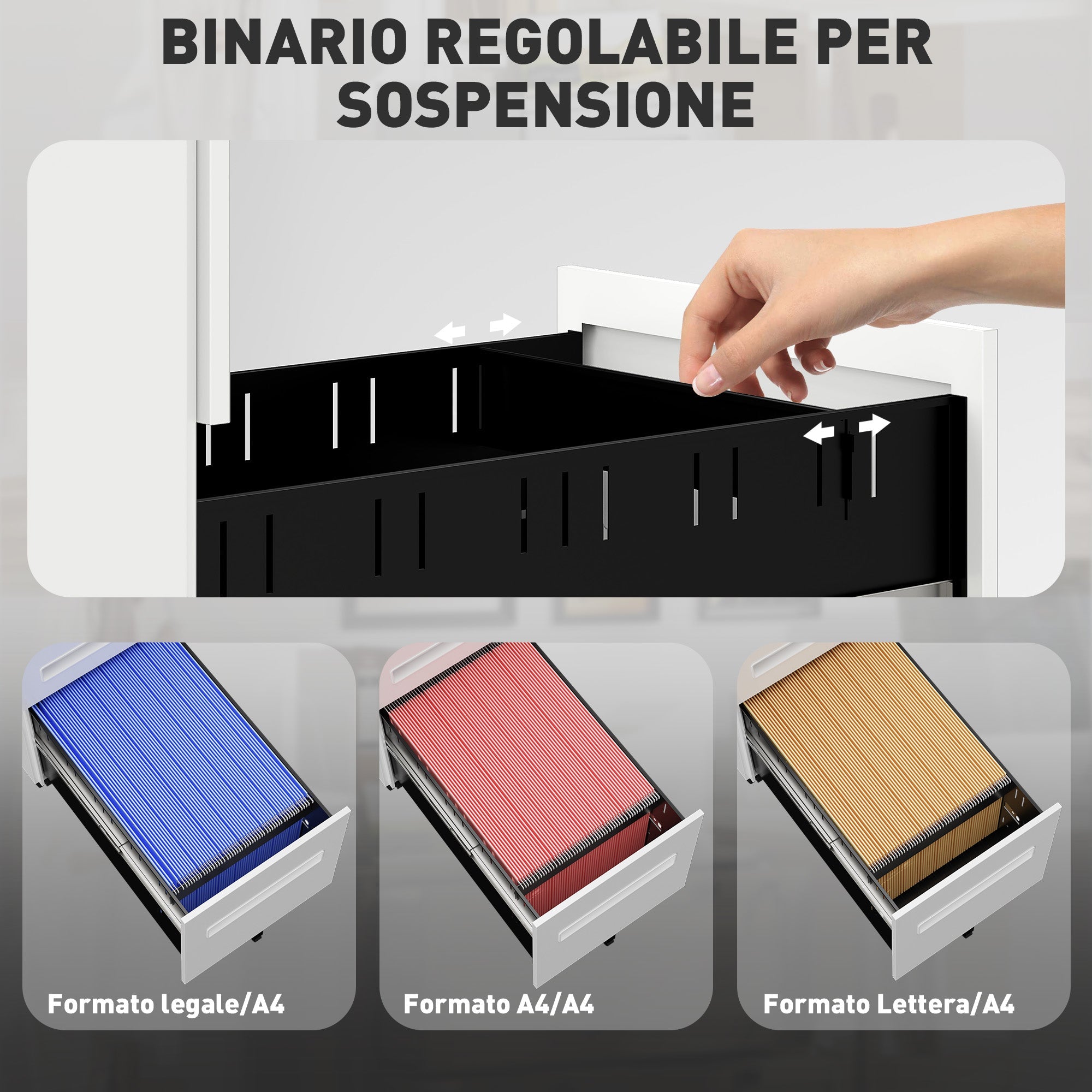 EasyComfort Schedario Portadocumenti in Acciaio a 5 Ruote con 2 Cassetti e Vassoio Portapenne, 30x43.5x60 cm, Bianco