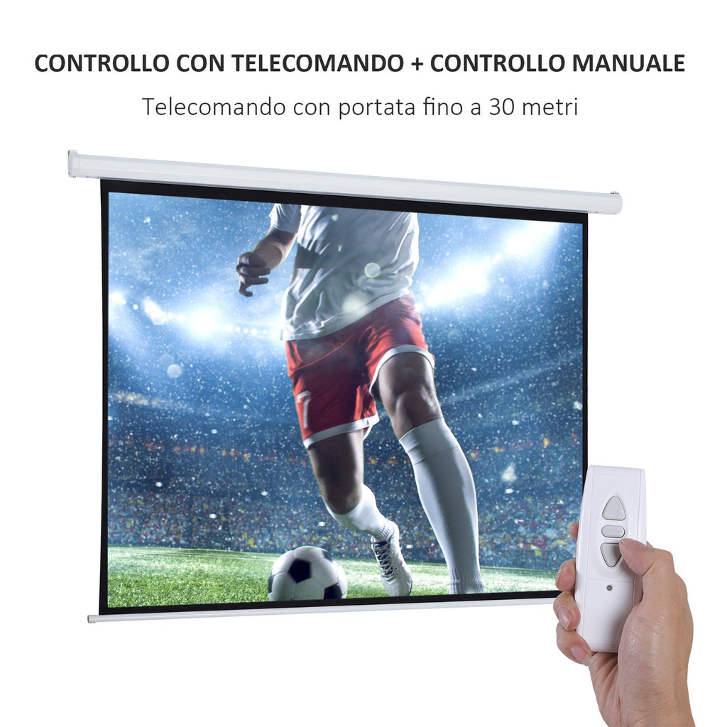 Easycomfort Schermo per Proiettore 100 Pollici Formato 4:3 Regolabile with Telecomando, Schermo di Proiezione Motorizzato Compatto, 203x152 cm, white