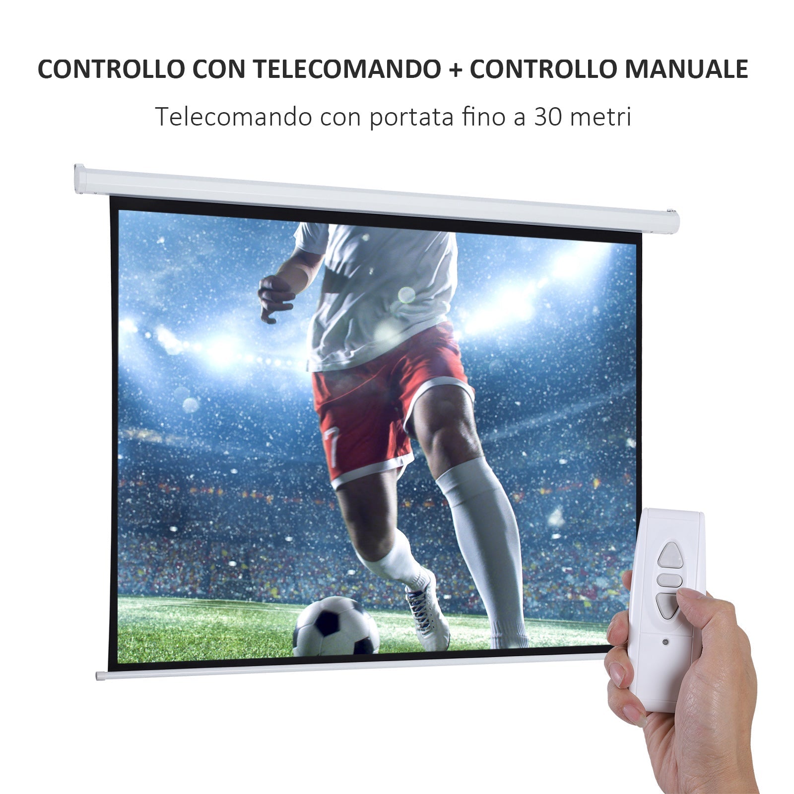 Easycomfort Schermo per Proiettore 100 Pollici Formato 4:3 Regolabile with Telecomando, Schermo di Proiezione Motorizzato Compatto, 203x152 cm, white