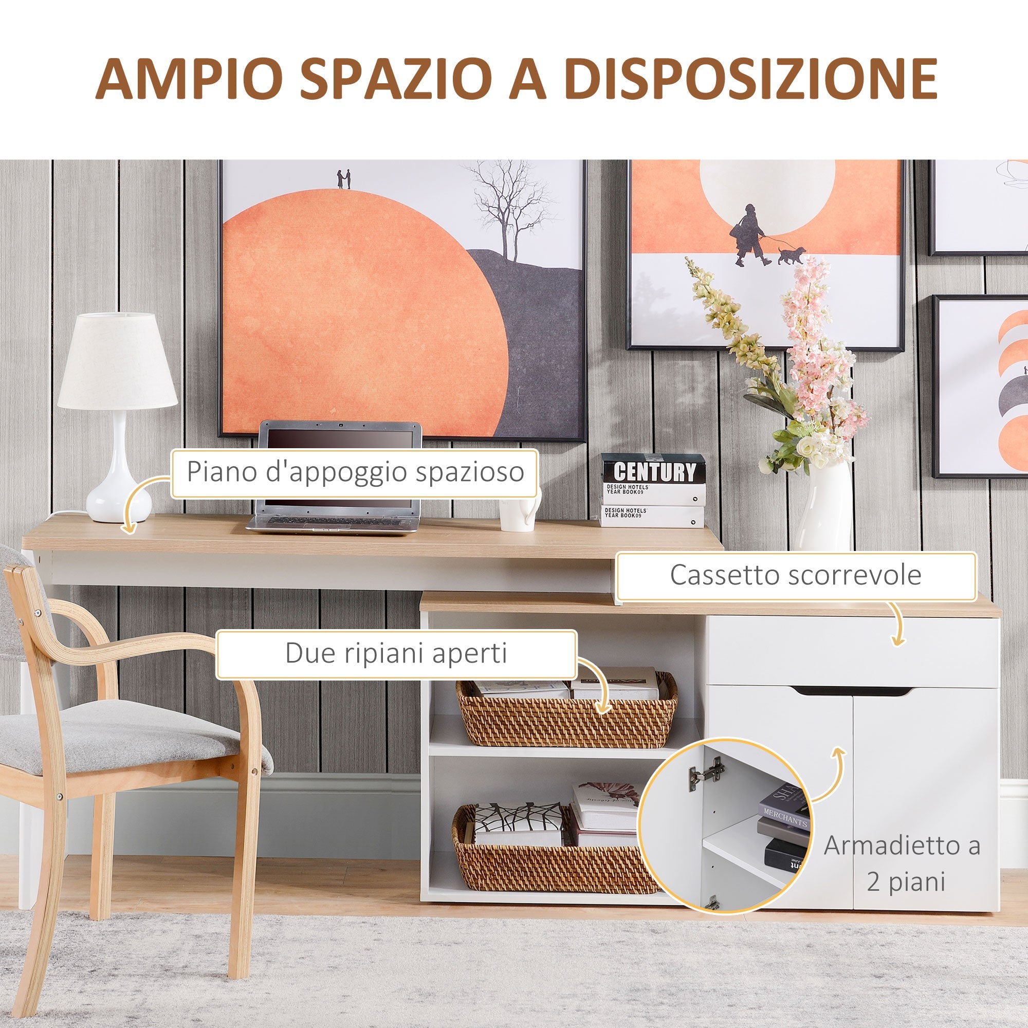 EasyComfort Scrivania Angolare hoekbureau met opbergruimte, 140x117x76 cm