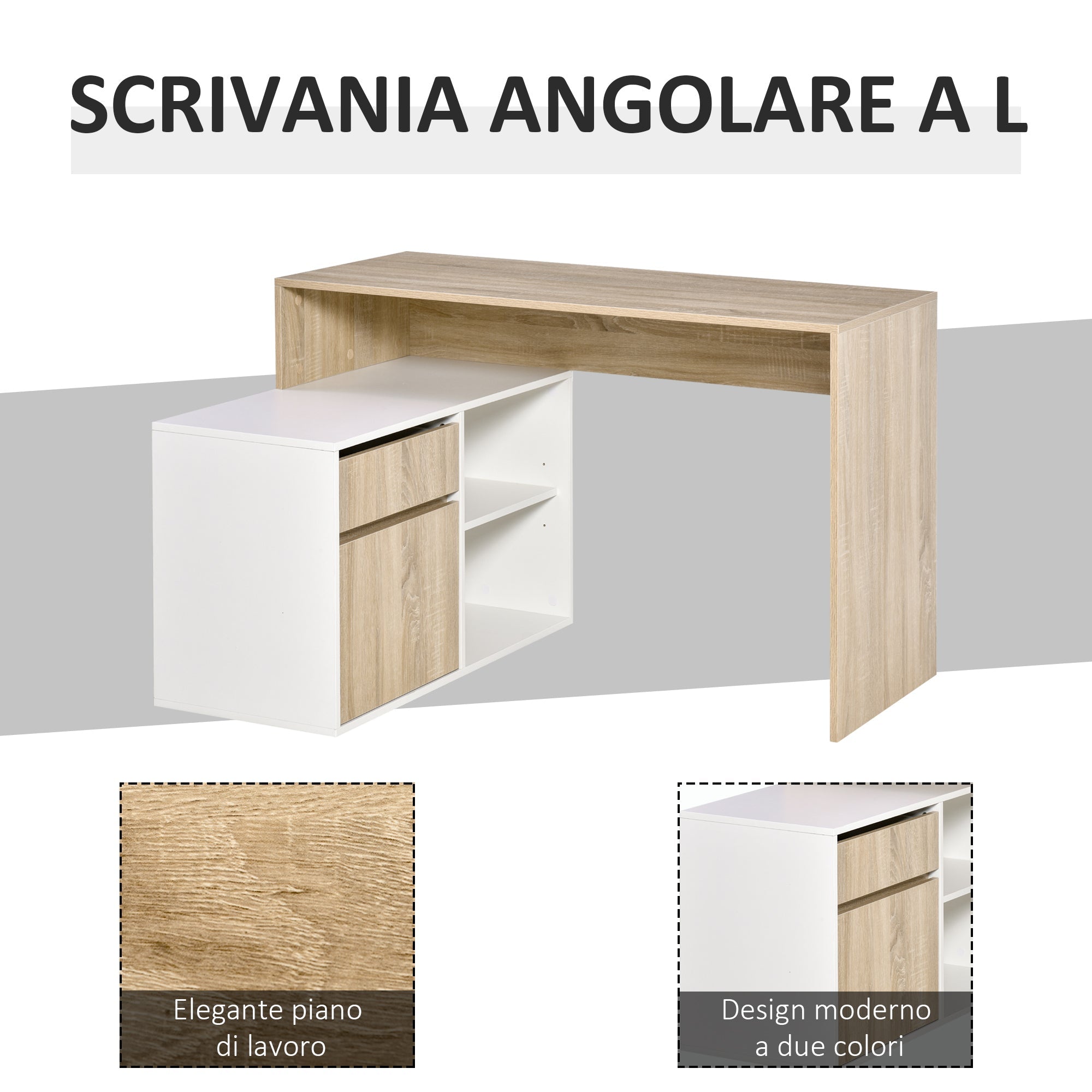 EasyComfort Scrivania Angolare Hoekbureau 120x92 cm, eik/wit