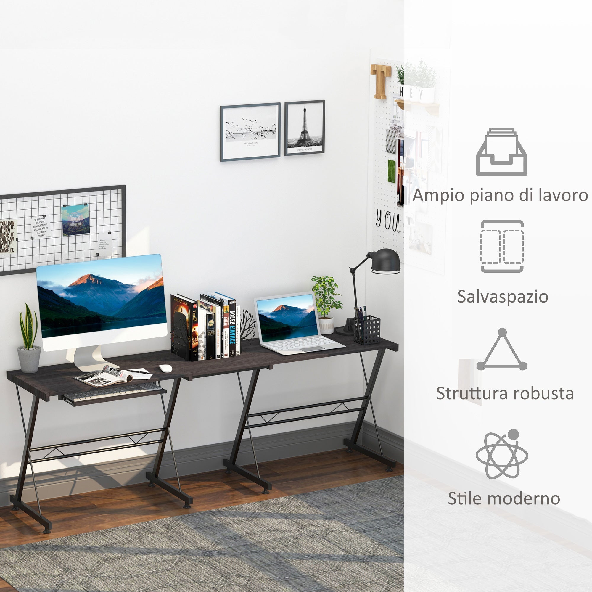 EasyComfort bureau L-vorm of recht met toetsenbordlade zwart 130x130x73.5 / 210x50x73.5 cm