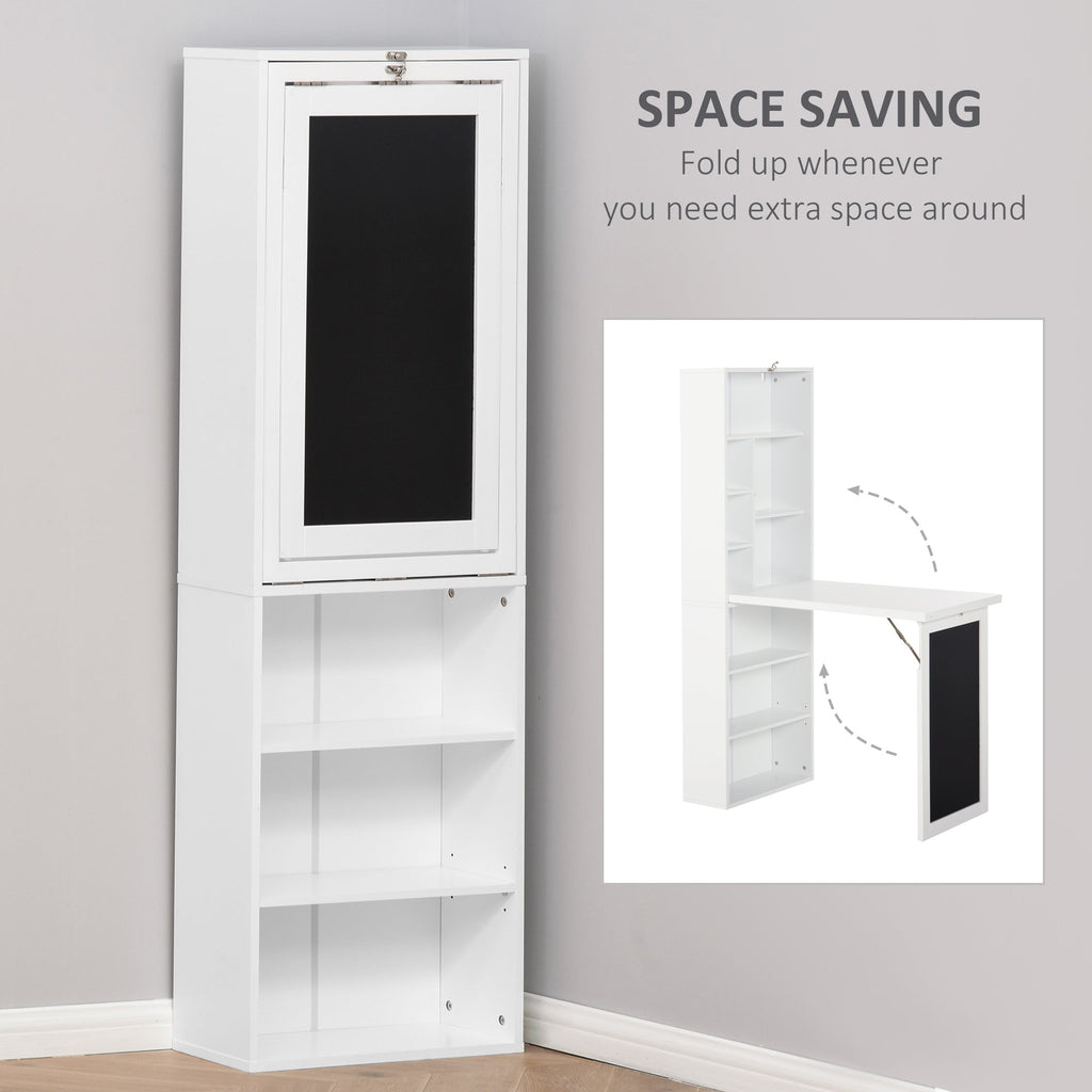 Easycomfort Scrivania PC Pieghevole with Libreria a 9 Ripiani in Legno e Metallo, 98x51x153 cm, white