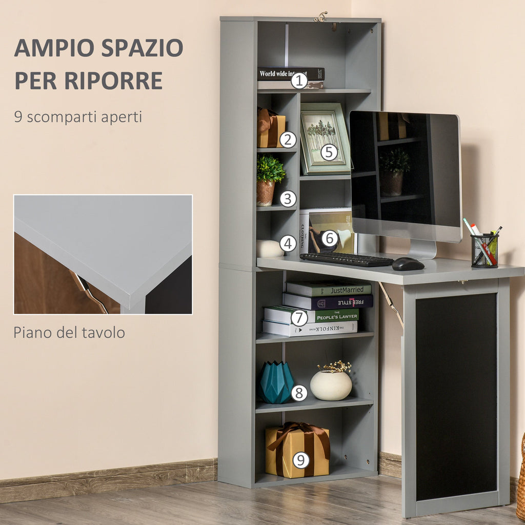 EasyComfort opvouwbaar bureau met 9-planken boekenrek, 98x51x153 cm