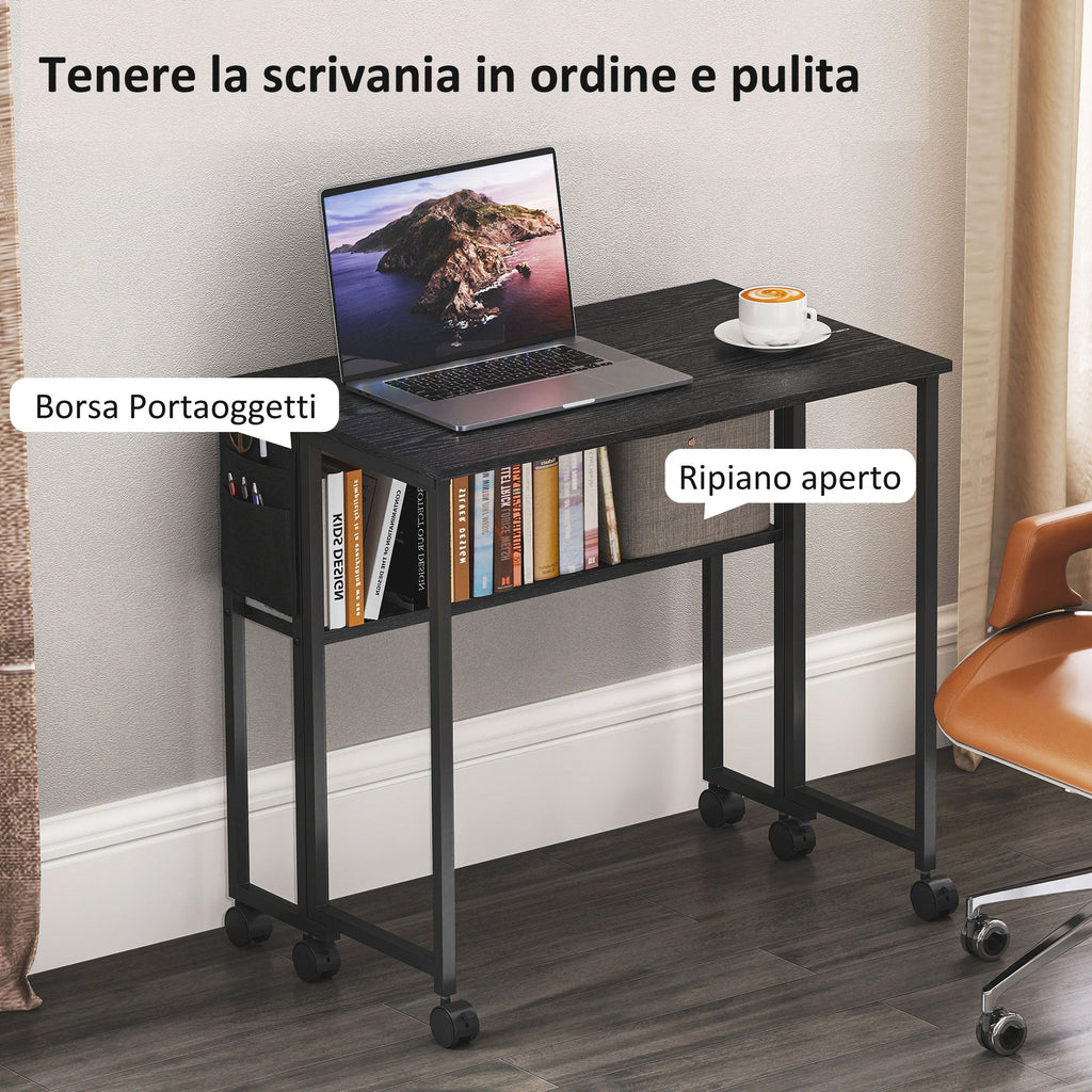 EasyComfort opvouwbaar bureau met schap en wielen 80x50 cm zwart
