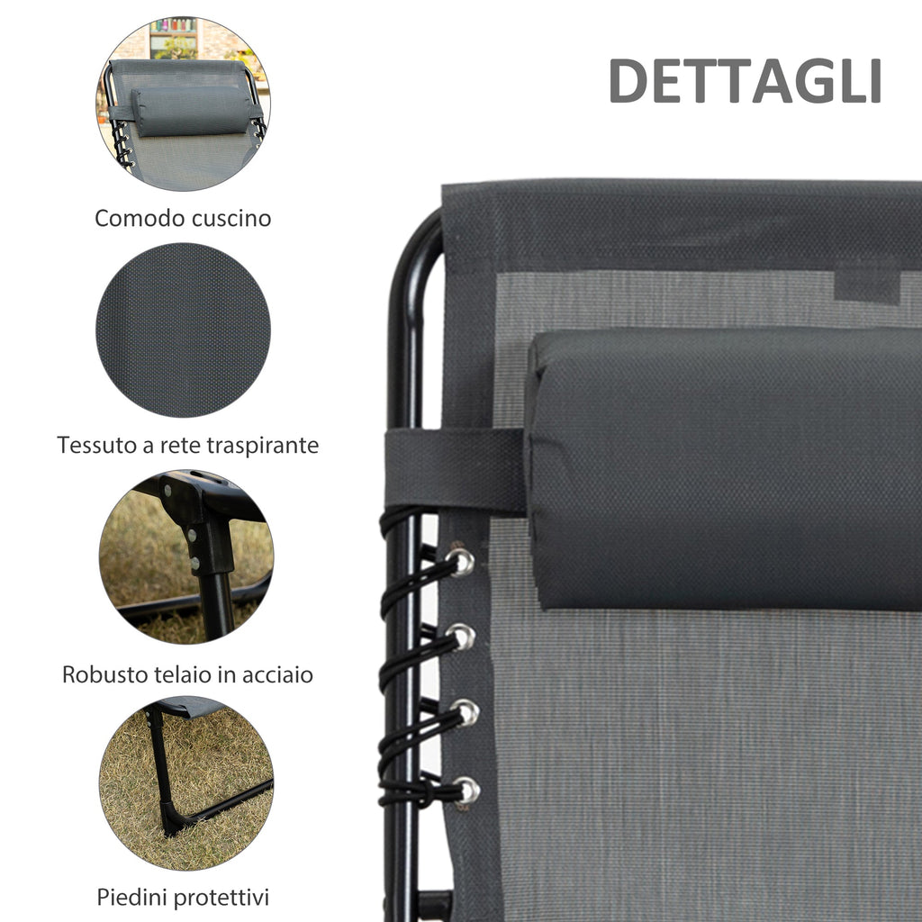 EasyComfort Sdraio da Giardino Pieghevole with Schienale Reclinabile su 5 Posizioni e Cuscino, 185x58x30cm, Grigio