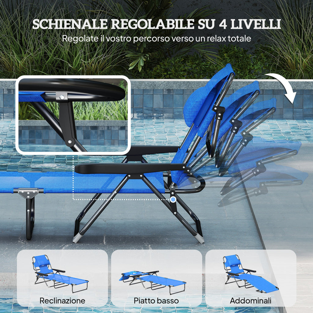 EasyComfort Sdraio da Giardino Pieghevole - Ligbed verstelbaar, donkerblauw