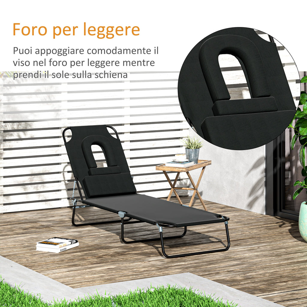 EASYCOMFORT vouw-ligstoel met gezichtsgat en kussens, staal en Oxford-stof